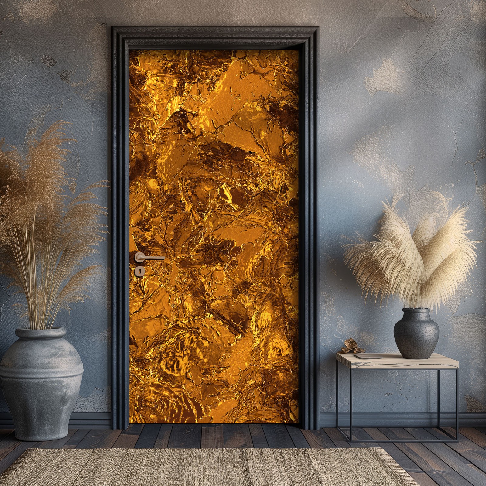 Golden Door Mural, Gold Pattern, Laminated Sticker Wrap, Peel'n'Stick. 1 Piece