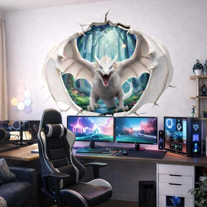 White Dragon Wall Decal | 3D Wall Mural