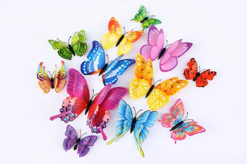 12Pcs Mixed Color Double Layer Butterfly 3D Wall Sticker For Wedding Decoration