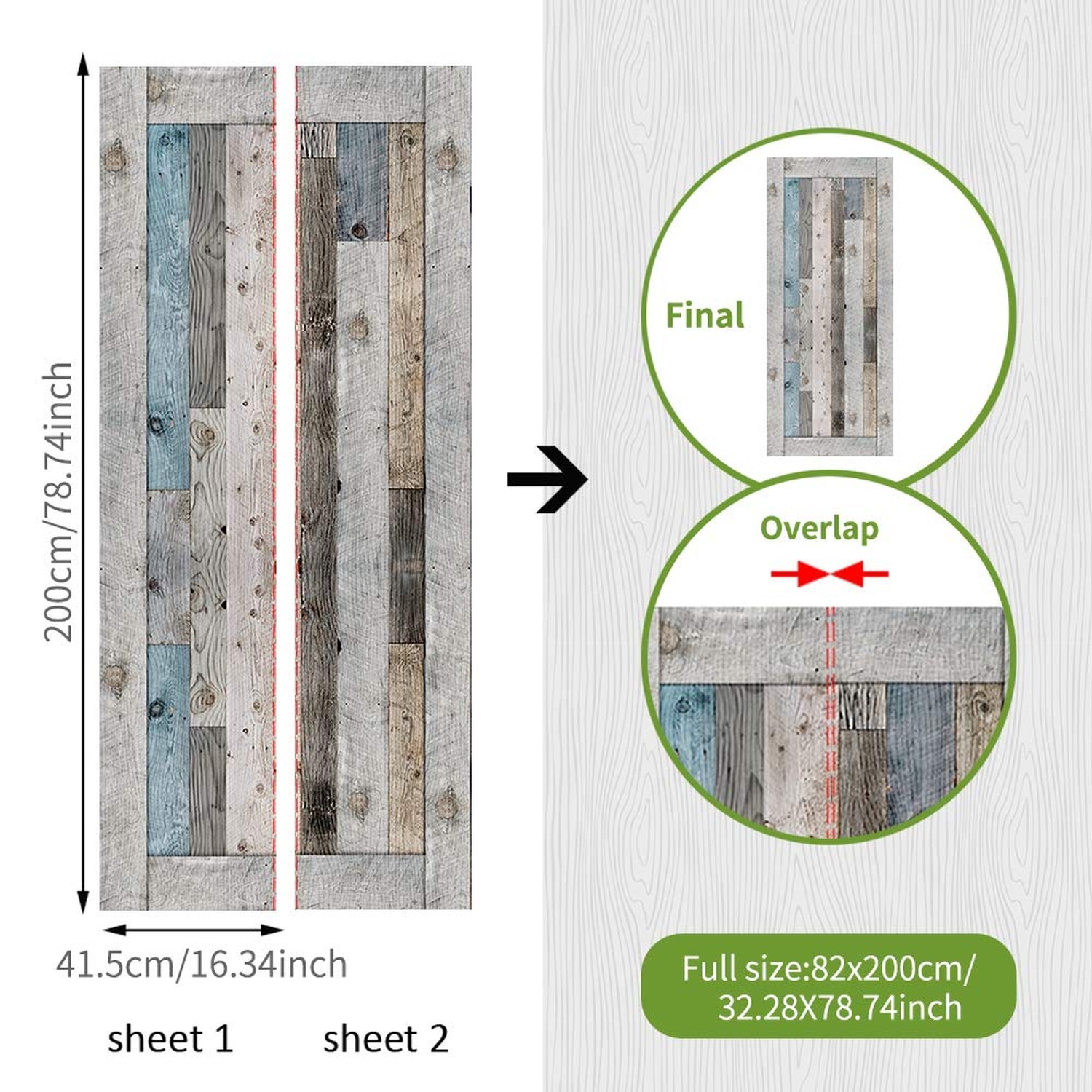 Modern Art 3D Wooden Effect Door Sticker, Peel and Stick Vinyl Door Mural Dec…