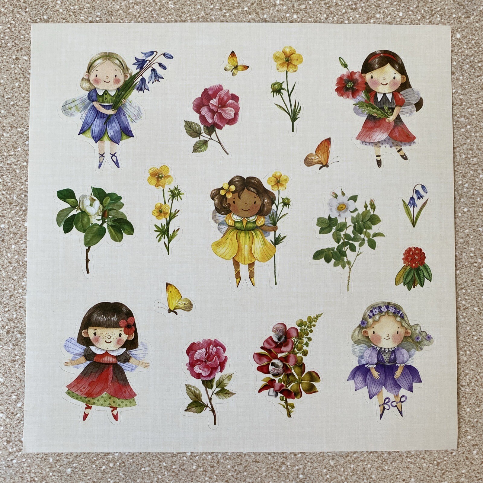 Multicultural Kid Fairies Flowers Butterflies Spring Girl Stickers Decorate New