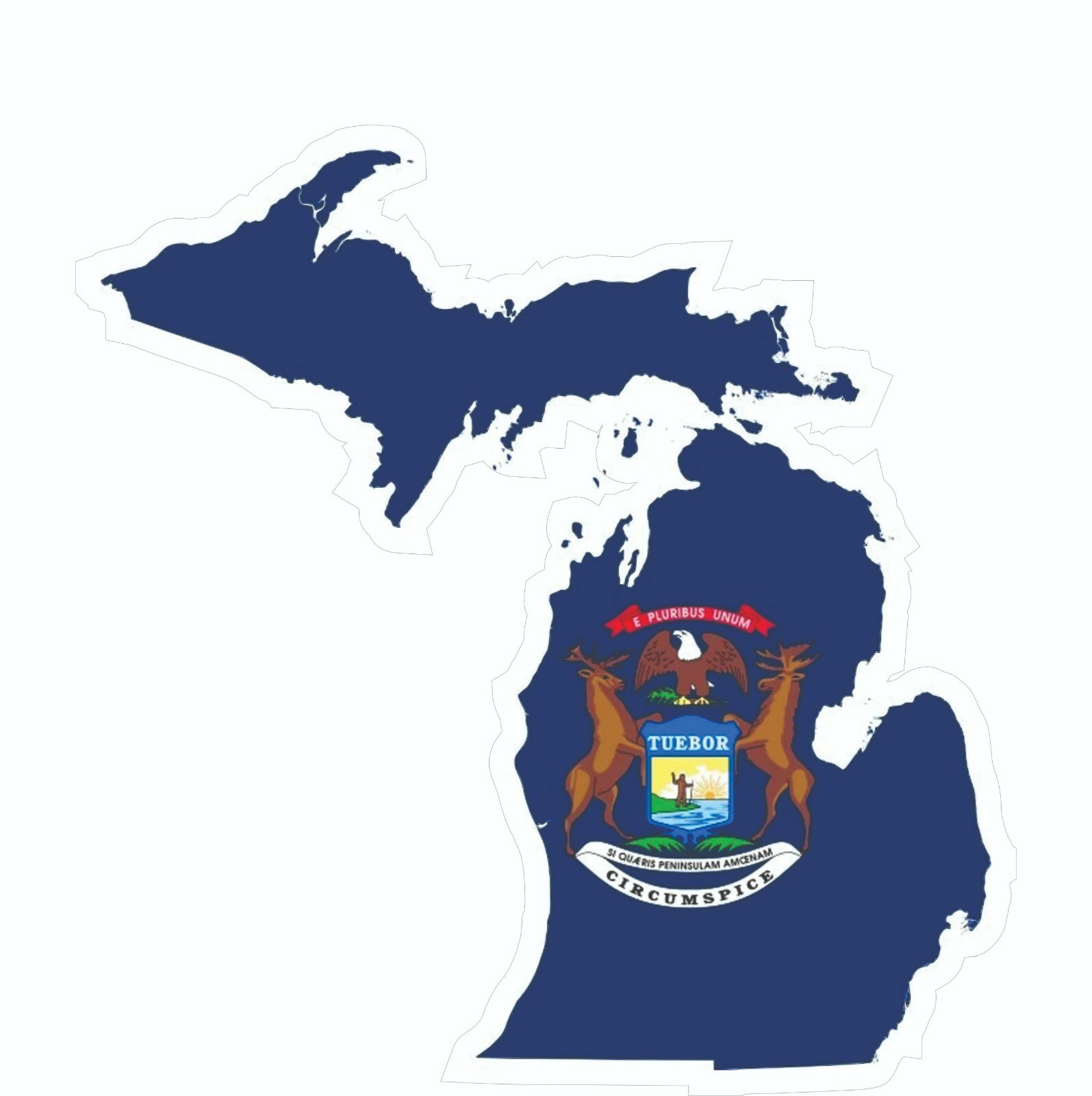 Michigan State Map Outline with Flag Sticker, Decal, Vacation Sticker