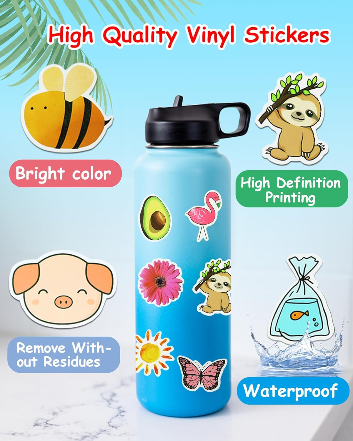200Pcs Water Bottle Stickers for Kids, Cute Stickers for Water Bottles, Vinyl Wa