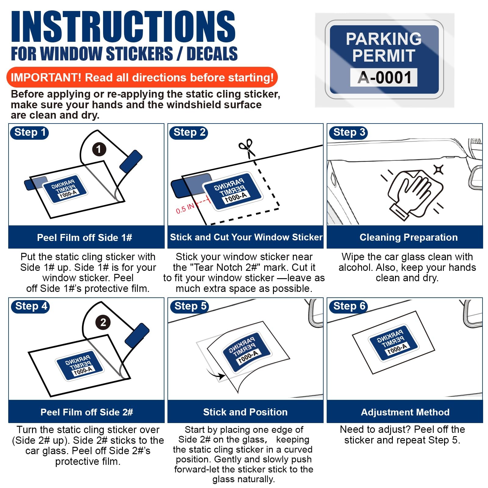 Windshield Sticker Protector Sheets, 3 Pack – 4"×6" Heat-Resistant