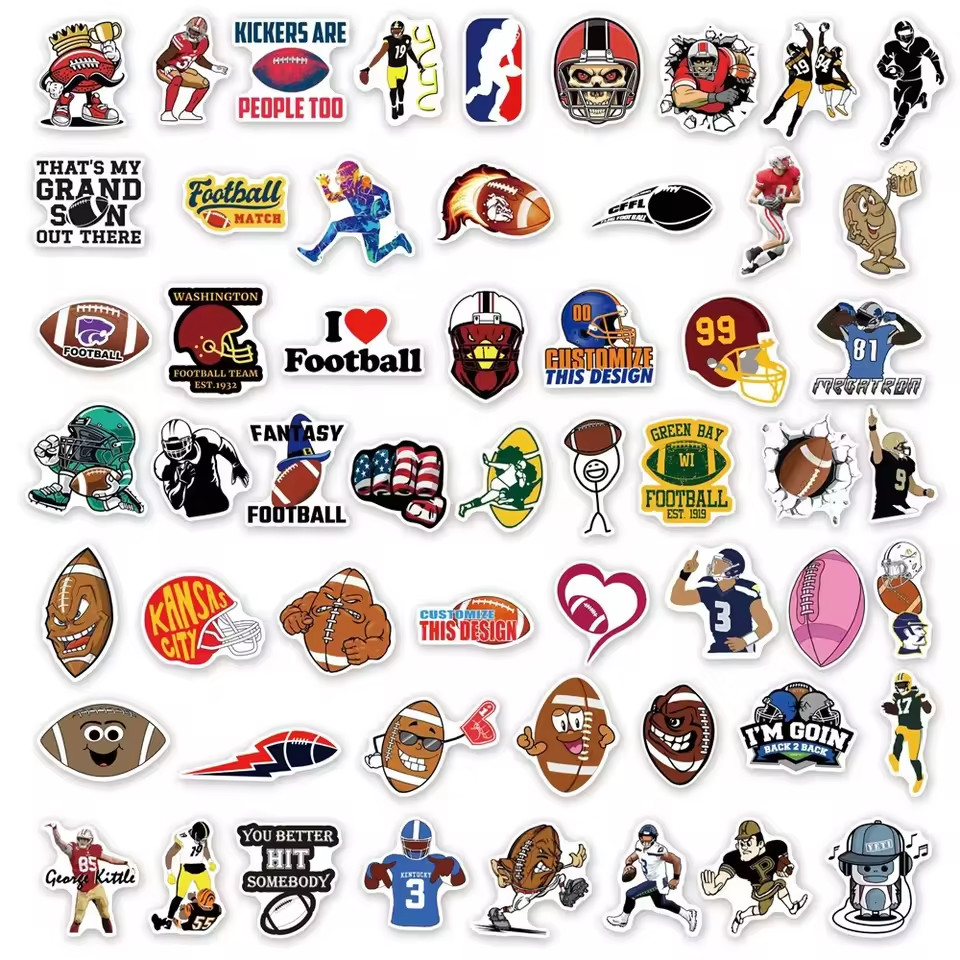 AMERICAN FOOTBALL (RUGBY) TEAM STICKER PACKS, 50pcs Each Package