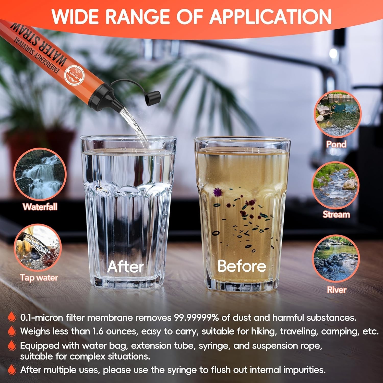 Straw Water Filter 5 Pack – Outdoor Camping & Hiking Survival Gear Kit for Famil