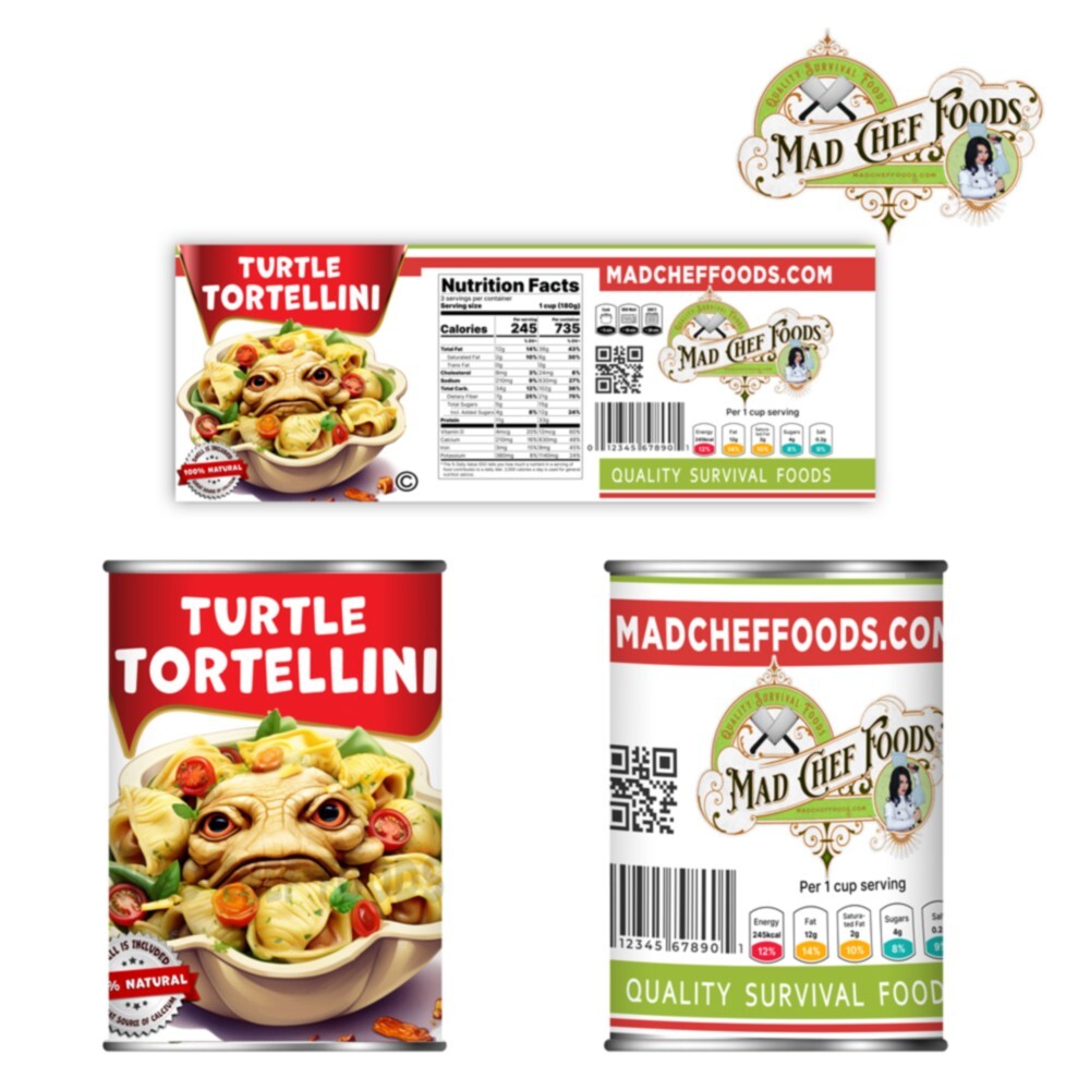 FUNNY CHRISTMAS Turtle Tortellini Can Label STOCKING STUFFER Joke Gag Gift Santa
