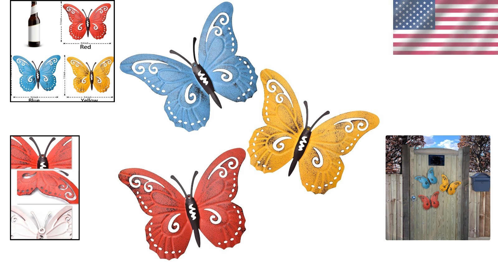 Set of 3 Colorful Butterfly Wall Sculptures – Elegant Indoor & Outdoor Accent