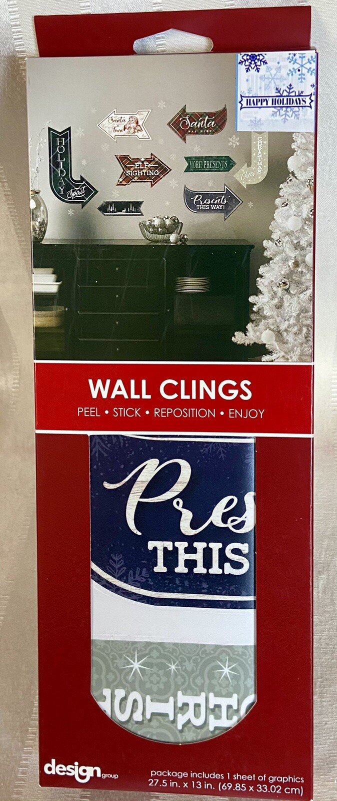 Repositional Christmas Wall Clings Decor Box Of 8 Designs NEW!