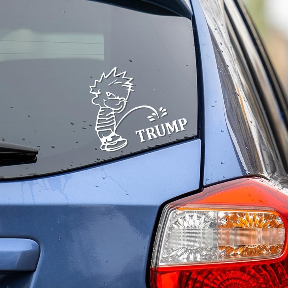 Funny Boy Peeing Political Humor Vinyl Car Decal Sticker 6" x 5.75" White