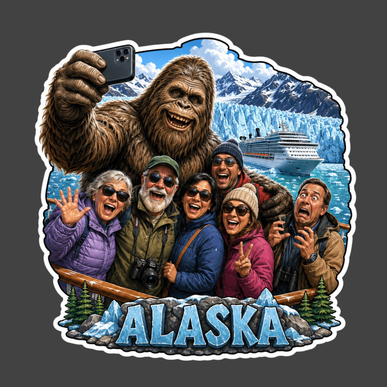 Alaska Bigfoot Sticker Vinyl Decal Tourist Selfie Glacier Cruise Humor