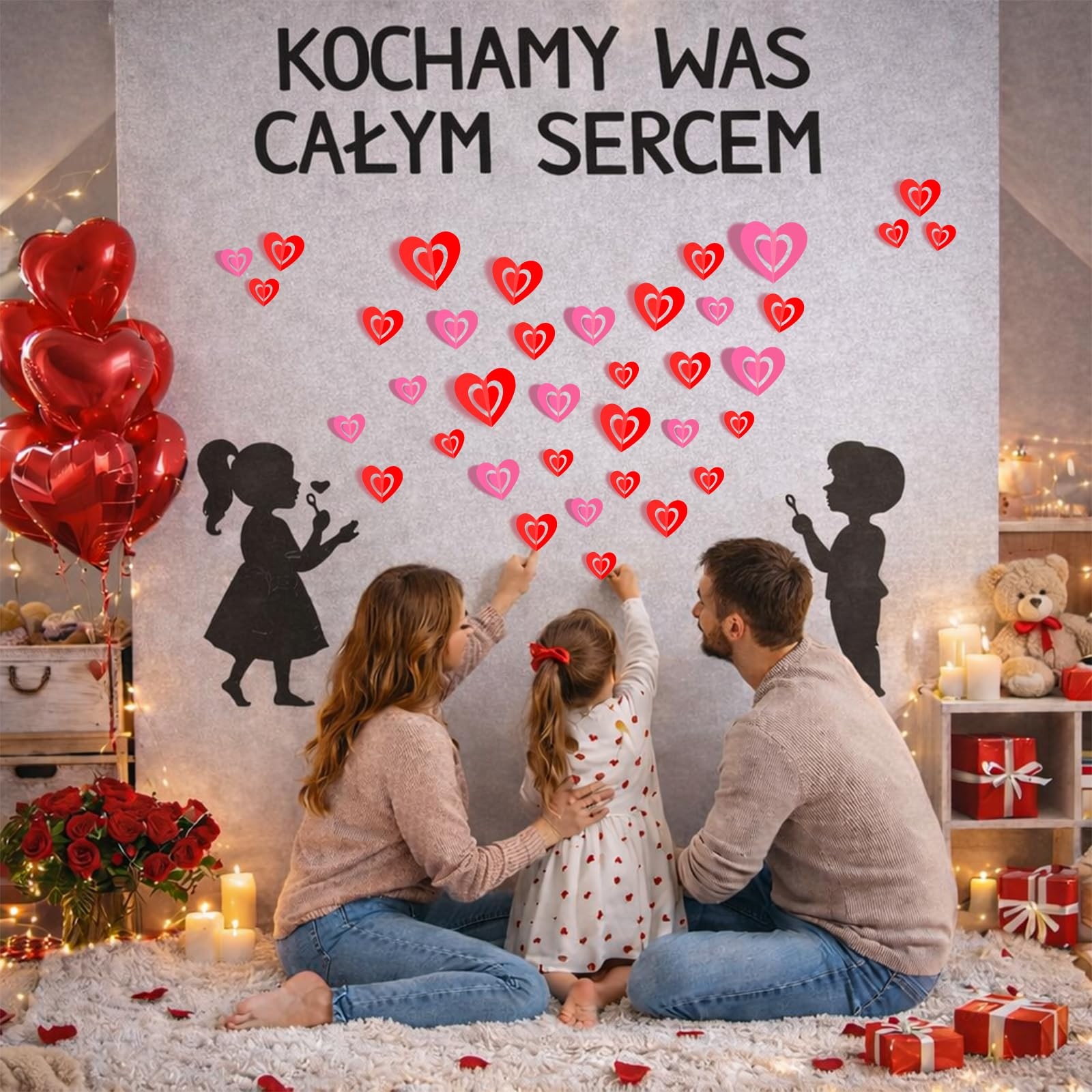 60 Pcs Valentines Day Wall Decals, 3D Valentines Day Stickers Heart Wall Stic…
