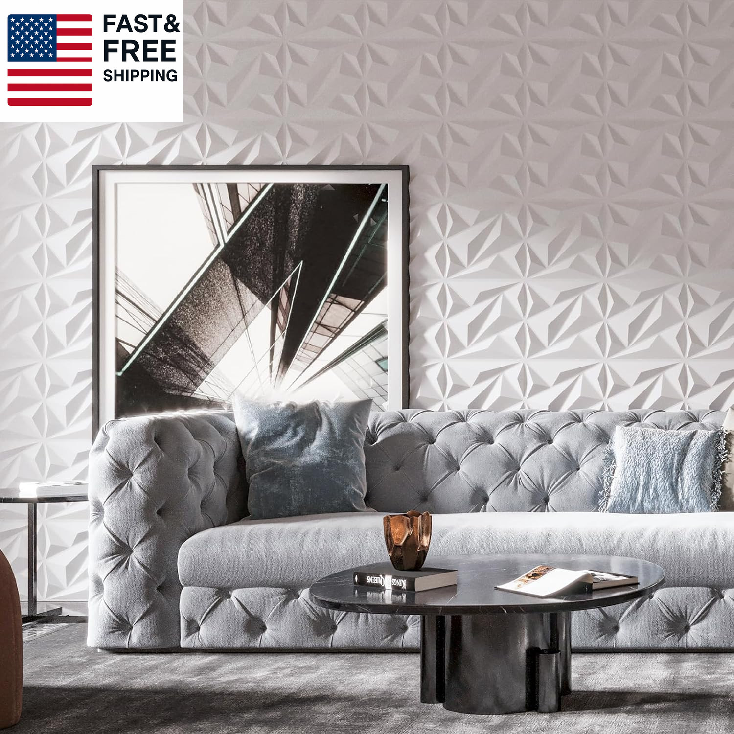 33 Pack 3D Wall Panel Diamond for Interior Wall Décor, PVC Flower Textured Wall
