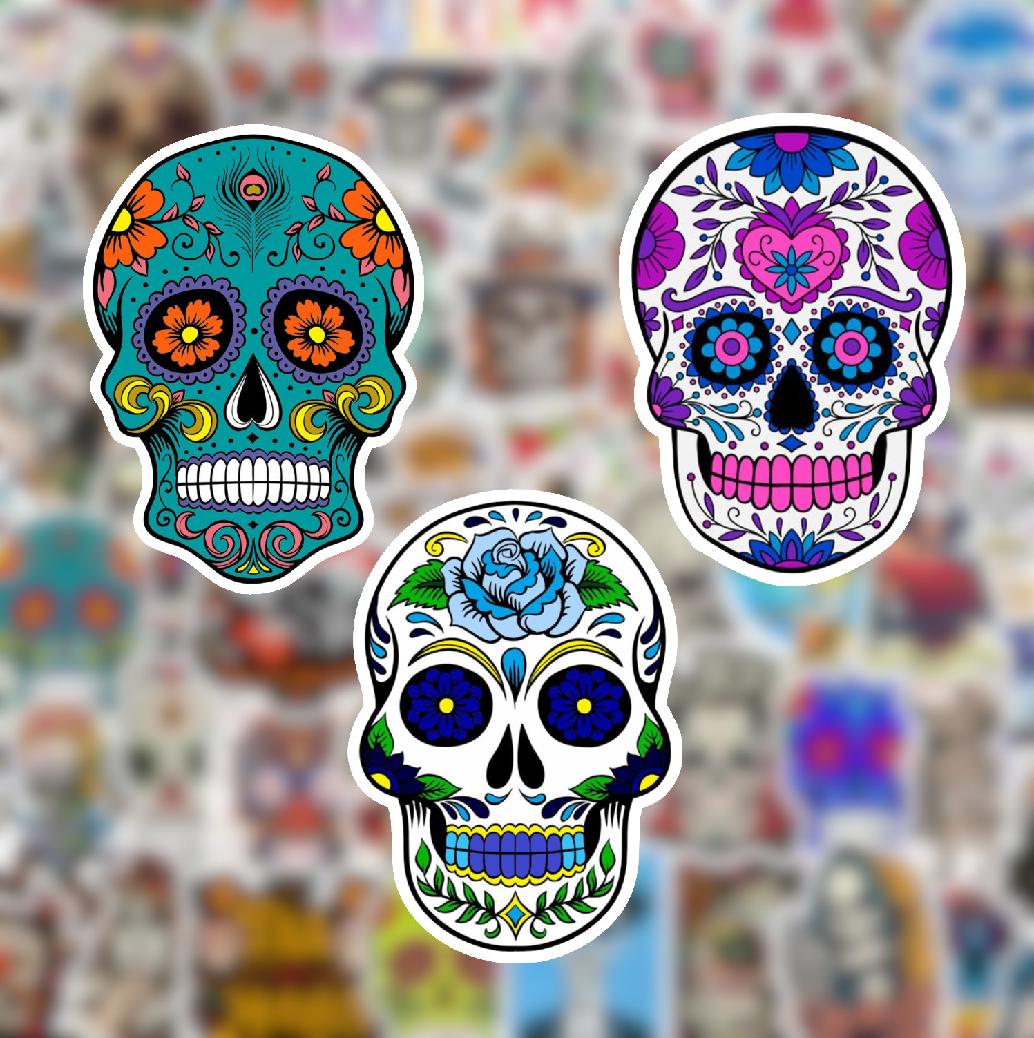 25/50 Day of the Dead Sticker Pack – Waterproof Vinyl – Sugar Skull Dia Muertos