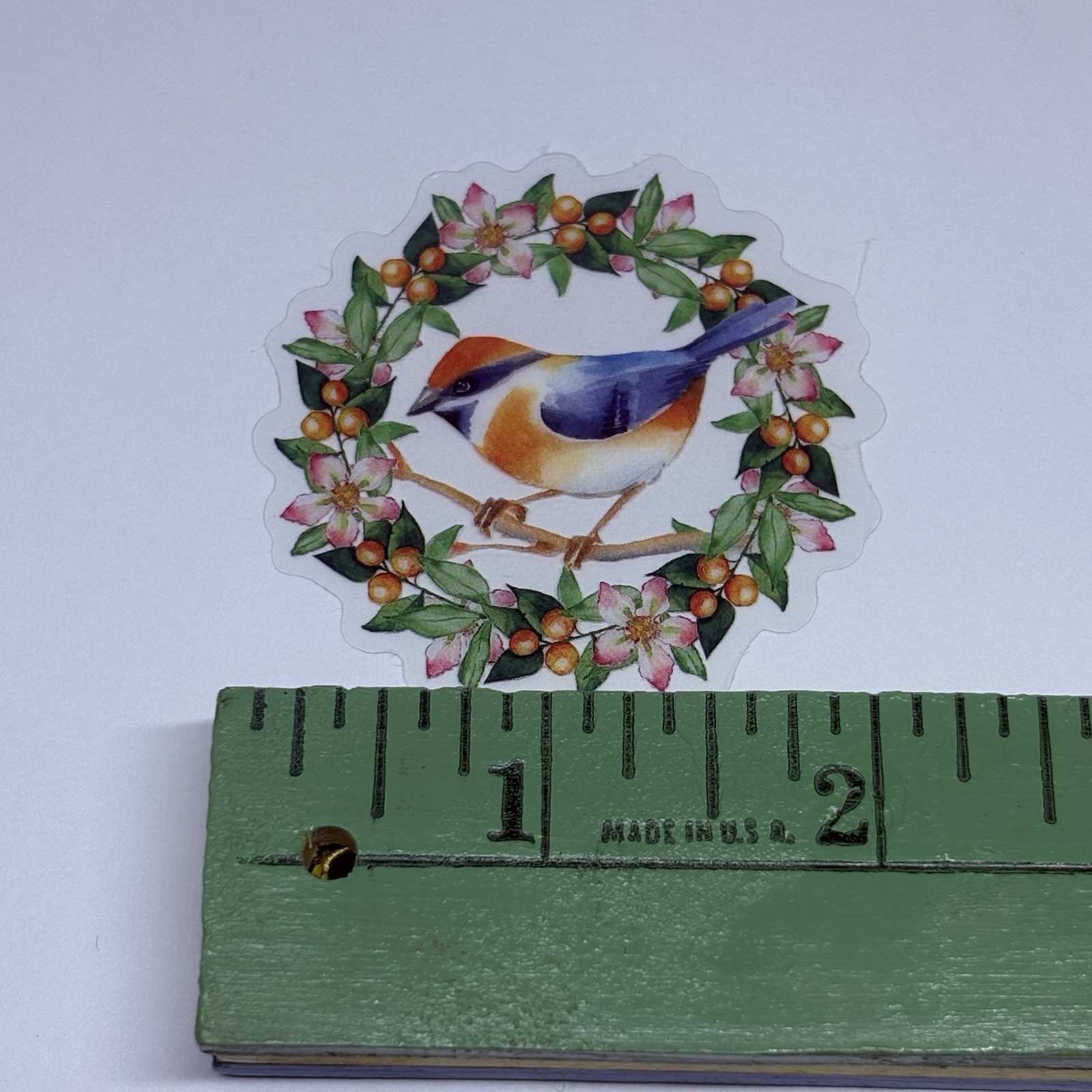Bird On Flora Wreath Sticker Animal Art Transparent Journal Decal VinylTc6