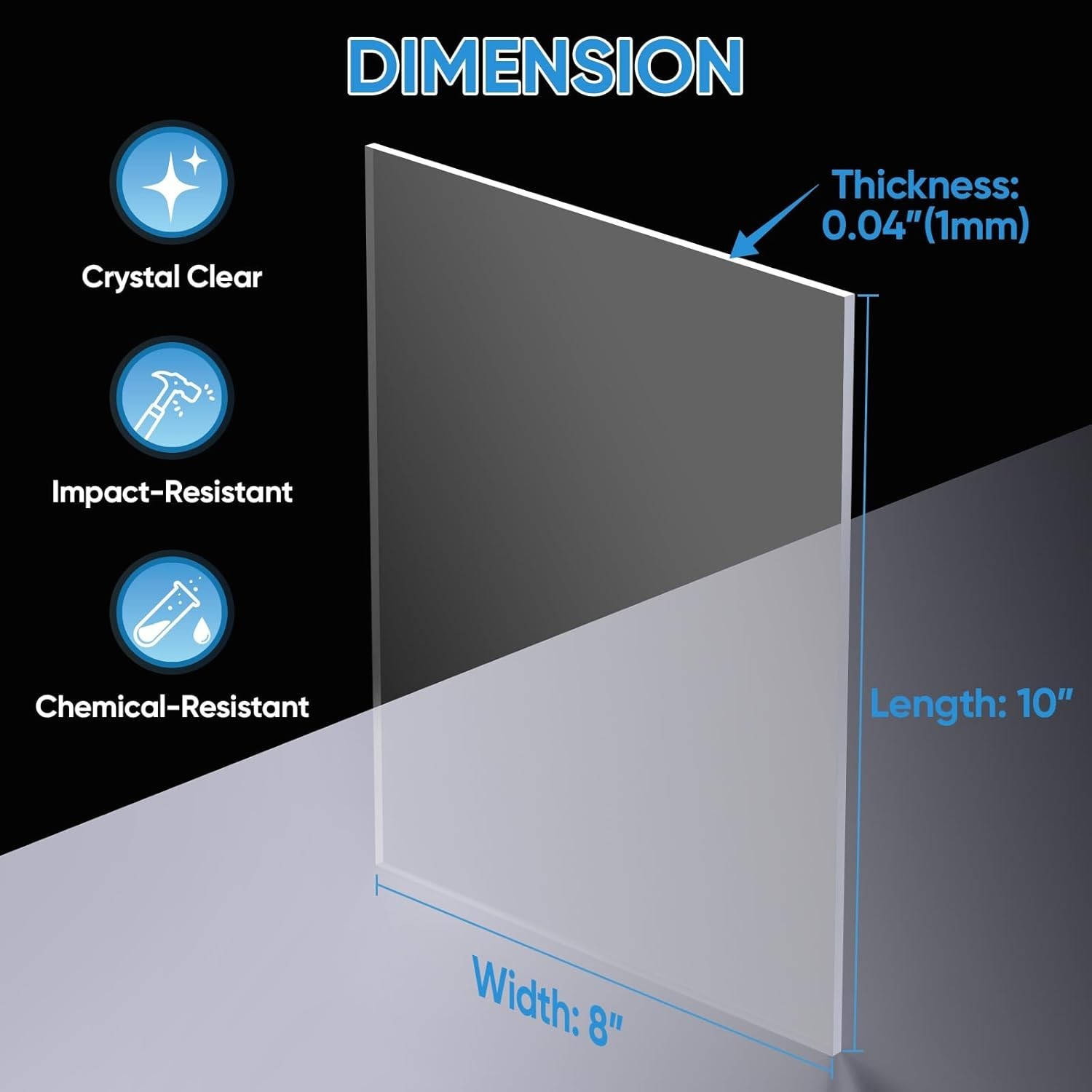 6PK 8" X 10" PET Plexiglass Sheets, Clear Plastic Sheet, Easy to Cut Thin Flexib