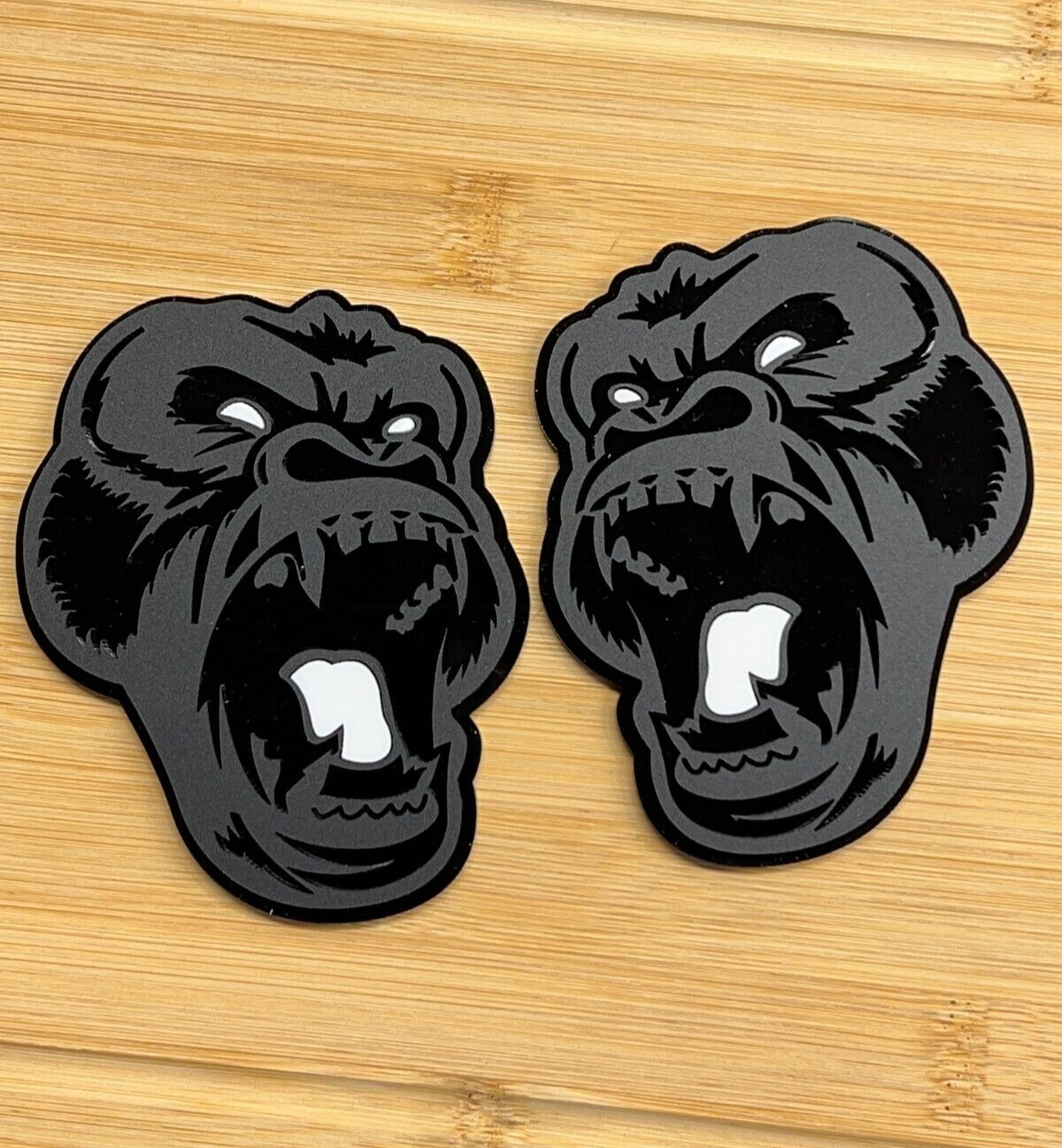 Angry Gorilla White Eye Car Truck Emblem Badge Matte Black /Black Custom PK of 2