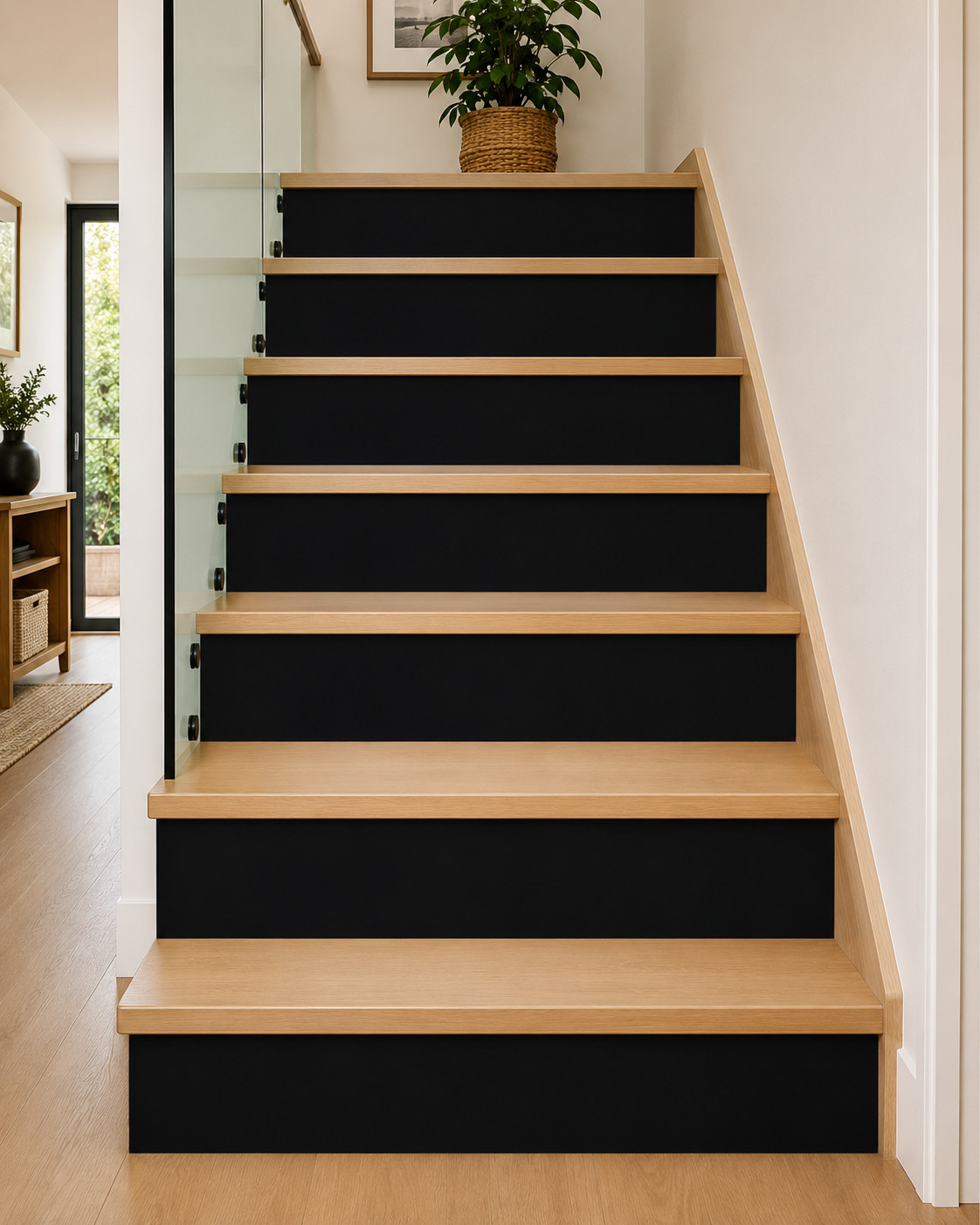 Black Stair Riser Stickers | Waterproof Vinyl Peel and Stick Decals (Set of 5)