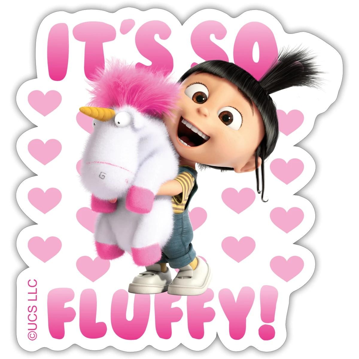 Minions Agnes It's So Fluffy With Unicorn Sticker, max. 4 x 4"