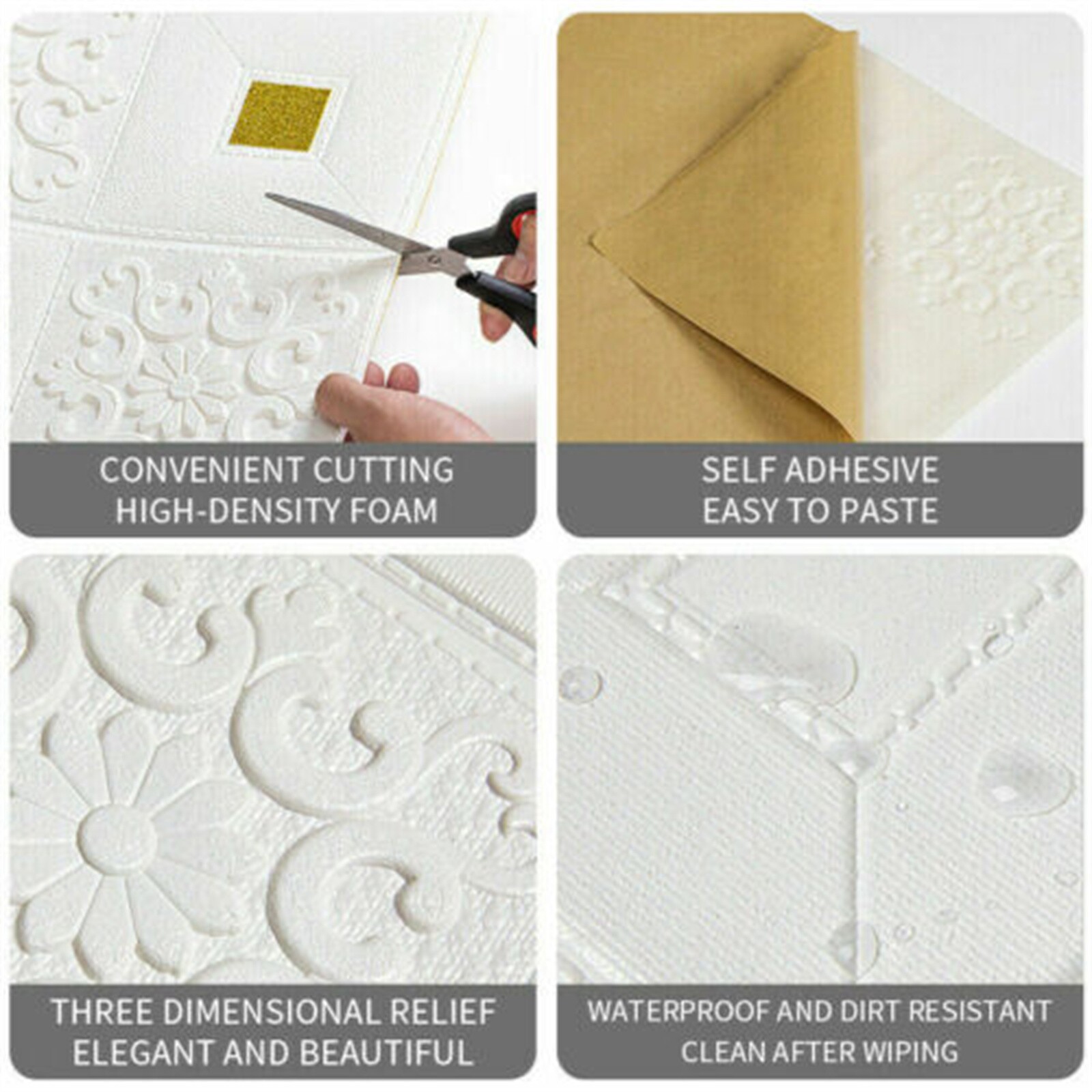 10 Pcs 3D Wall Panels Self-adhesive Tile Brick Sticker Foam Wallpaper Waterpro4Z