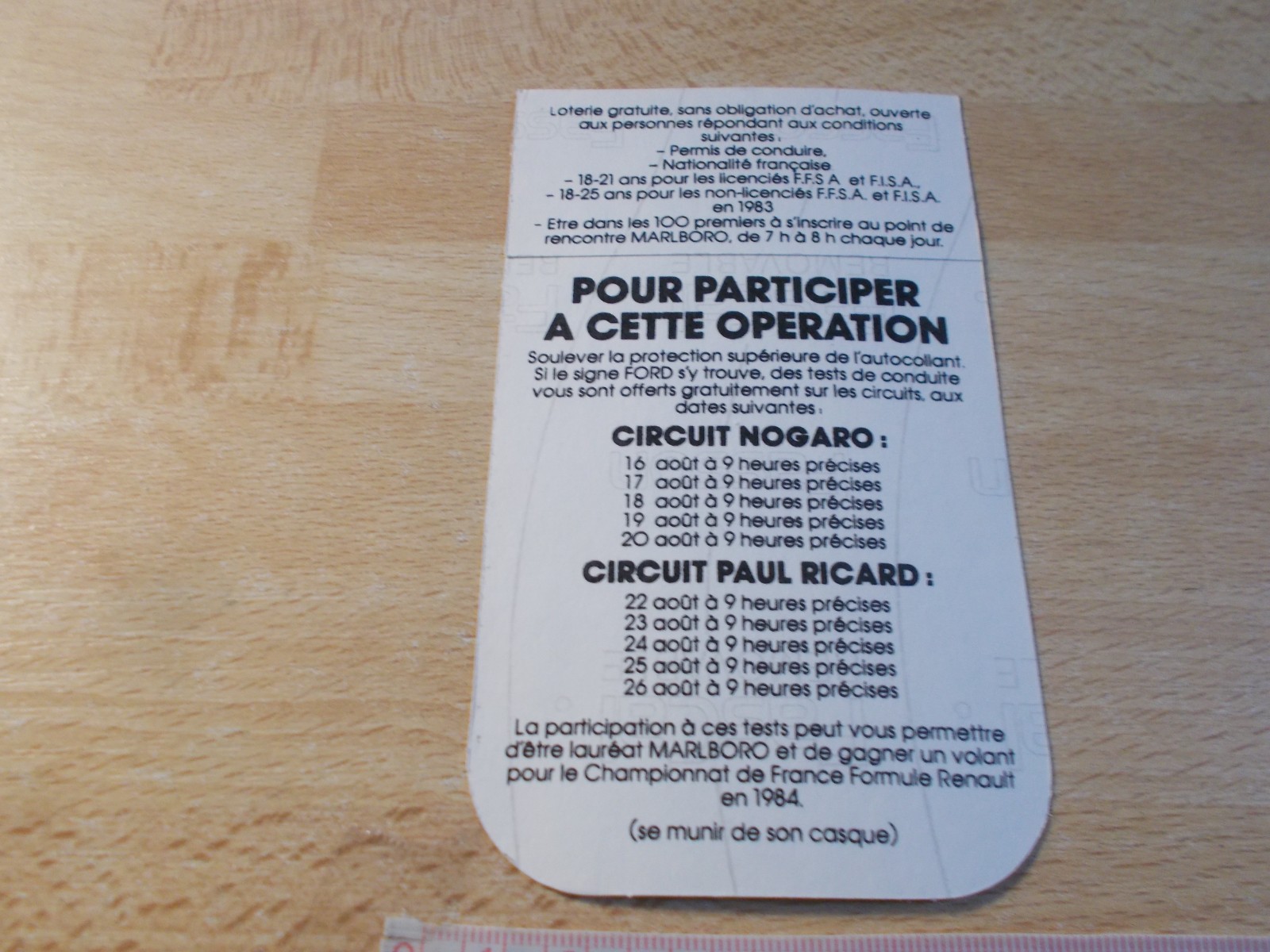 Sticker Marlboro Cherche Sound Pilote – Goodyear Ford Castrol – 1984
