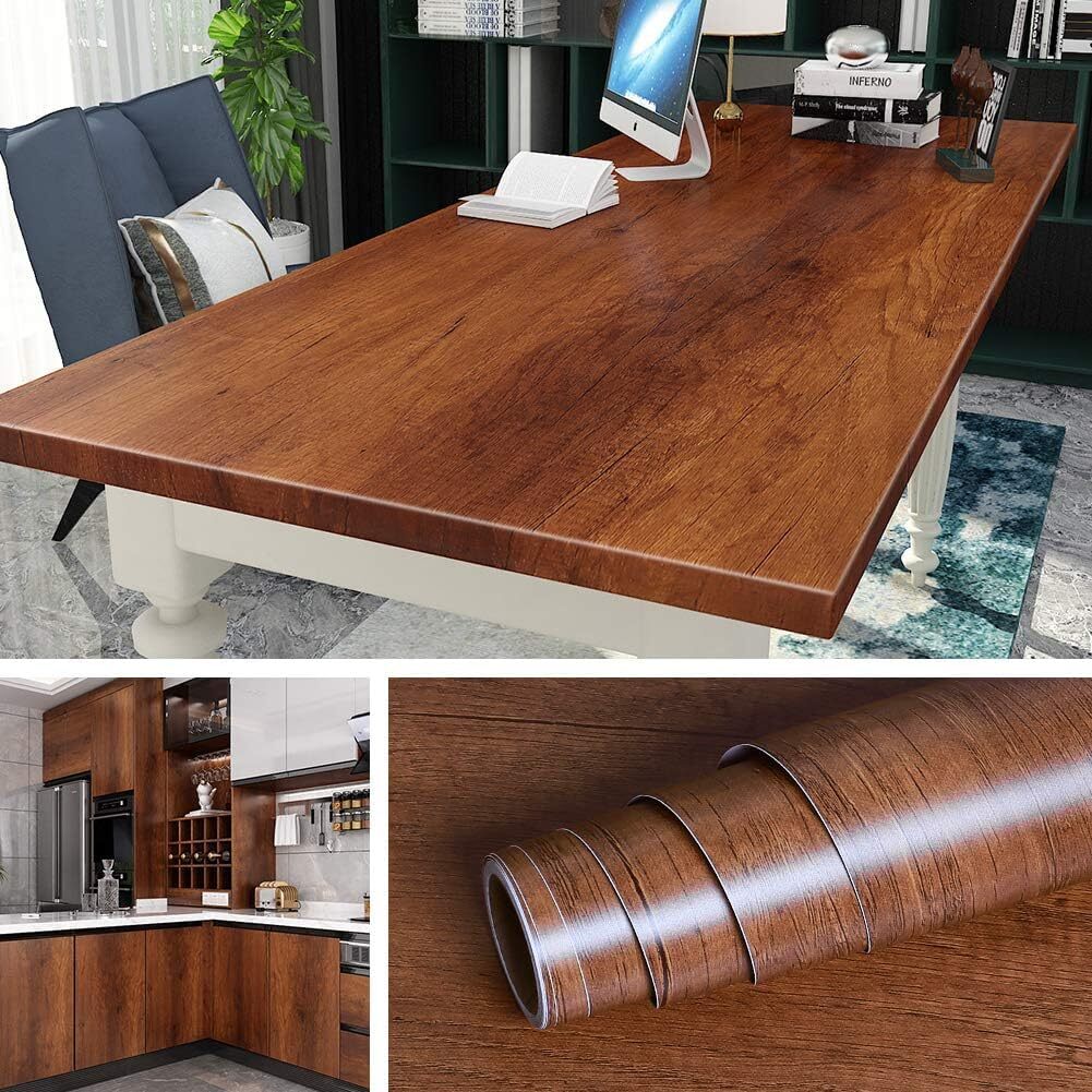 Brown Wood Contact Paper Waterproof Kitchen Cabinet Wallpaper Peel and Stick …