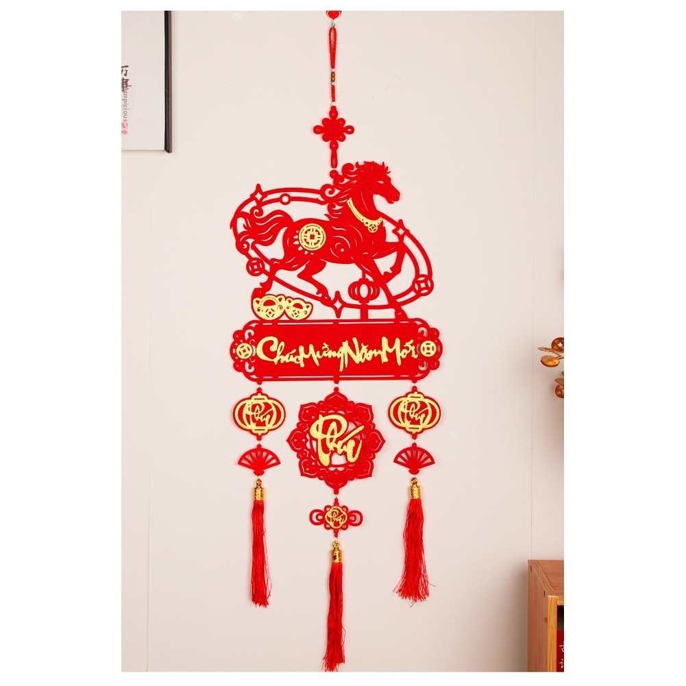 Handcrafted Flocked Fabric Horse Pendant Red for Chinese New Year Celebration