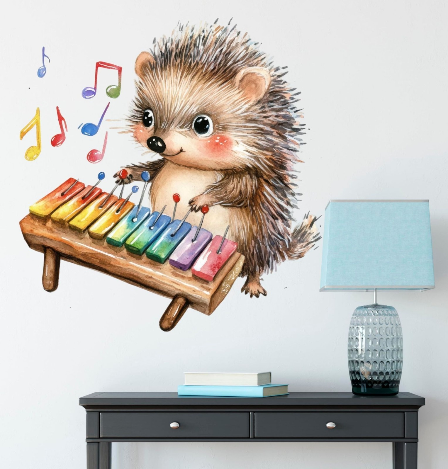 Hedgehog Xylophone Wall Decal Removable Vinyl Sticker Kids Room Decor 11.8in