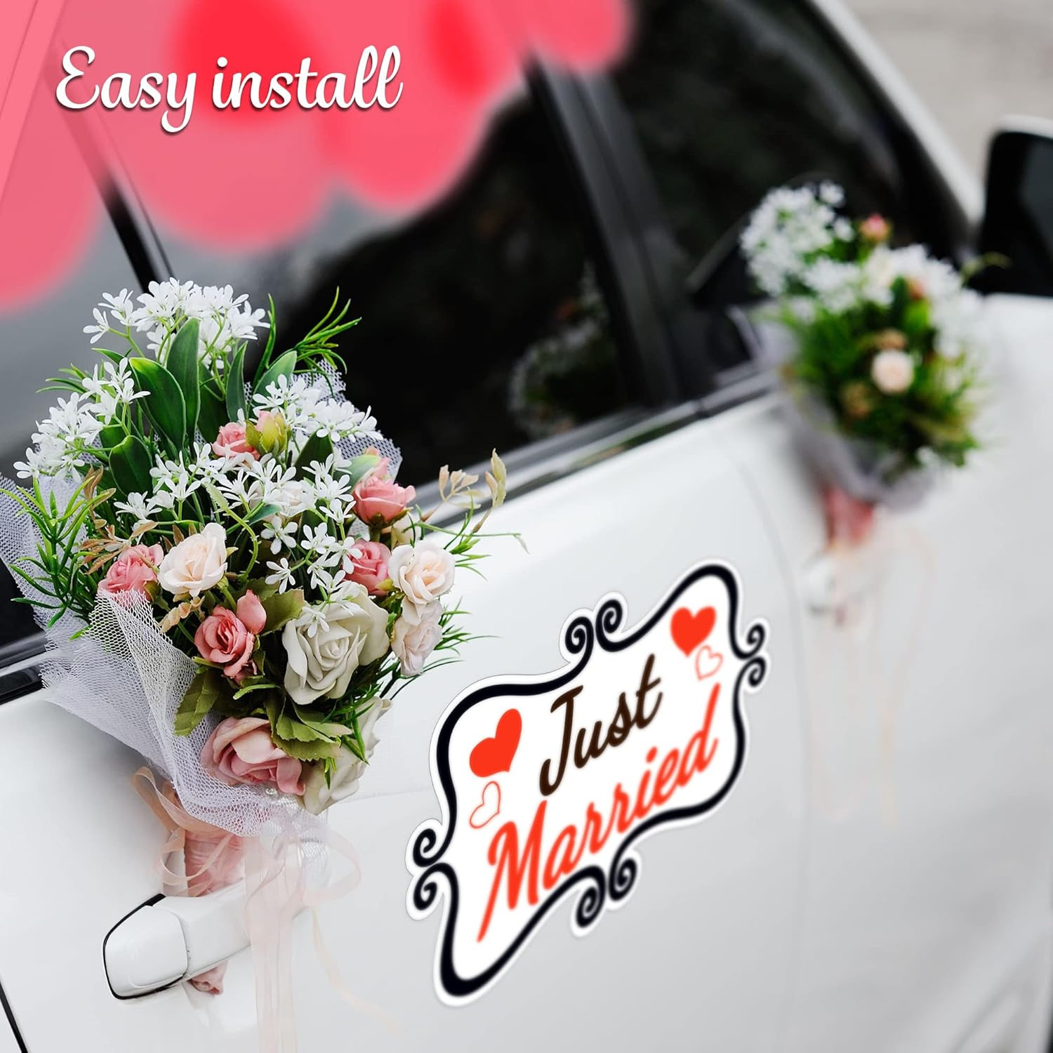 Just Married Car Decorations, 12X8 Magnet Decals for Vehicles, 2 Pack Wedding Ca