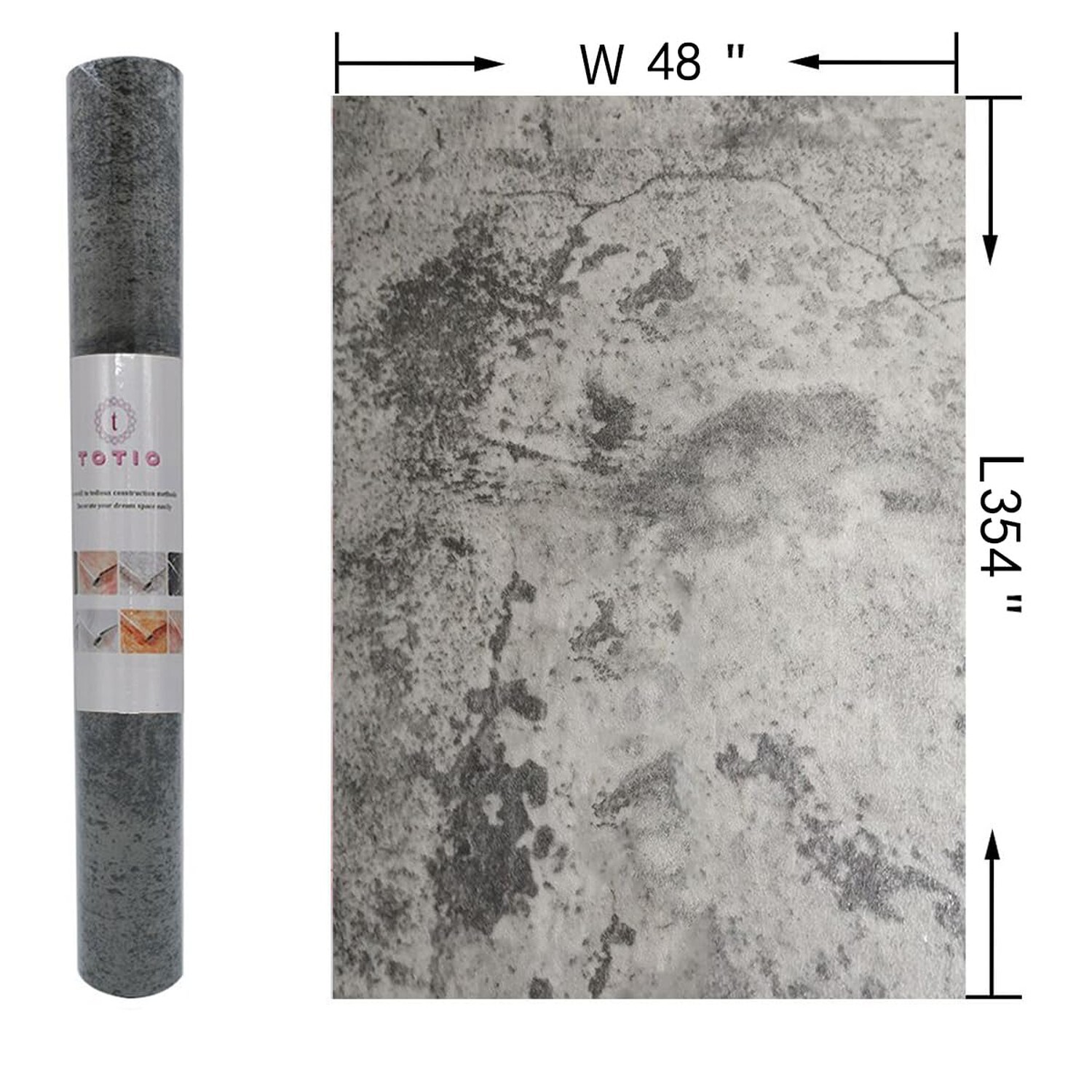 48x354inch Extra Wide Grey Concrete Peel Stick Wallpaper 3D Cement Look Conta…