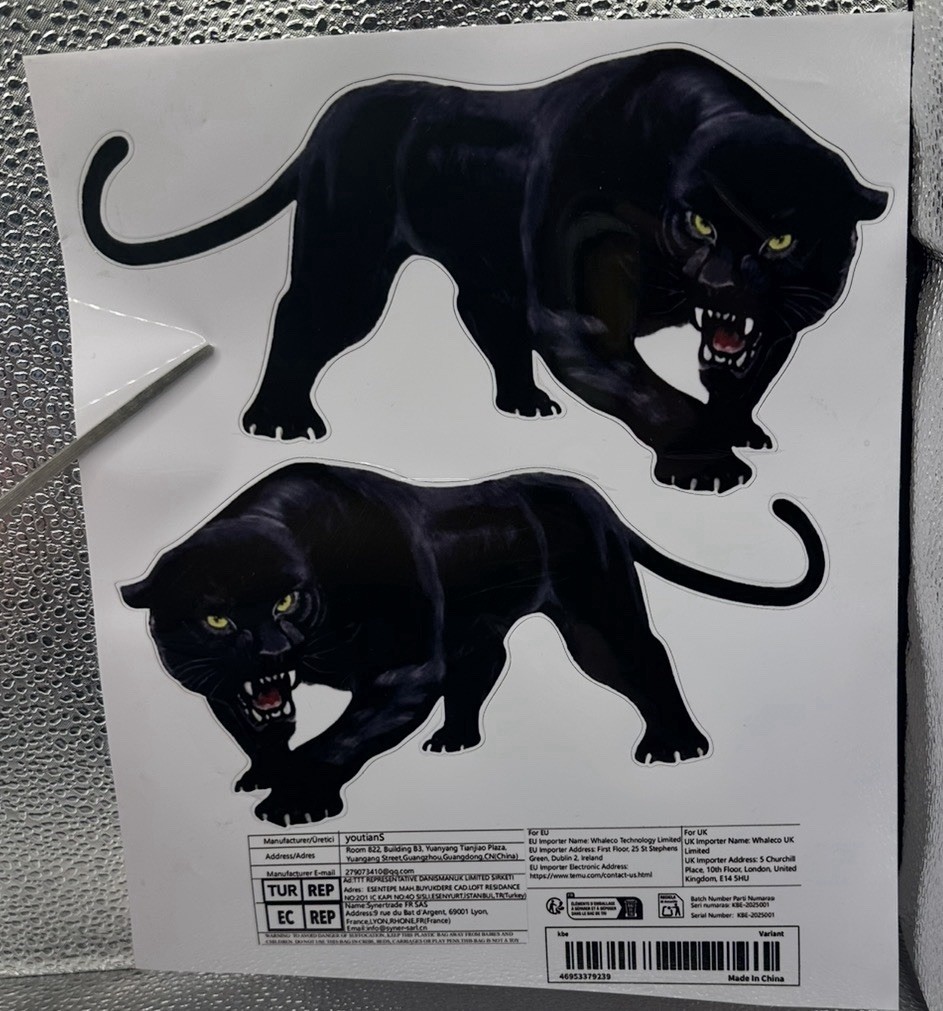 2 PACK BLACK PANTHER LEOPARD 7.5” INCH VINYL DECAL STICKER SET LOT 2PCS LARGE