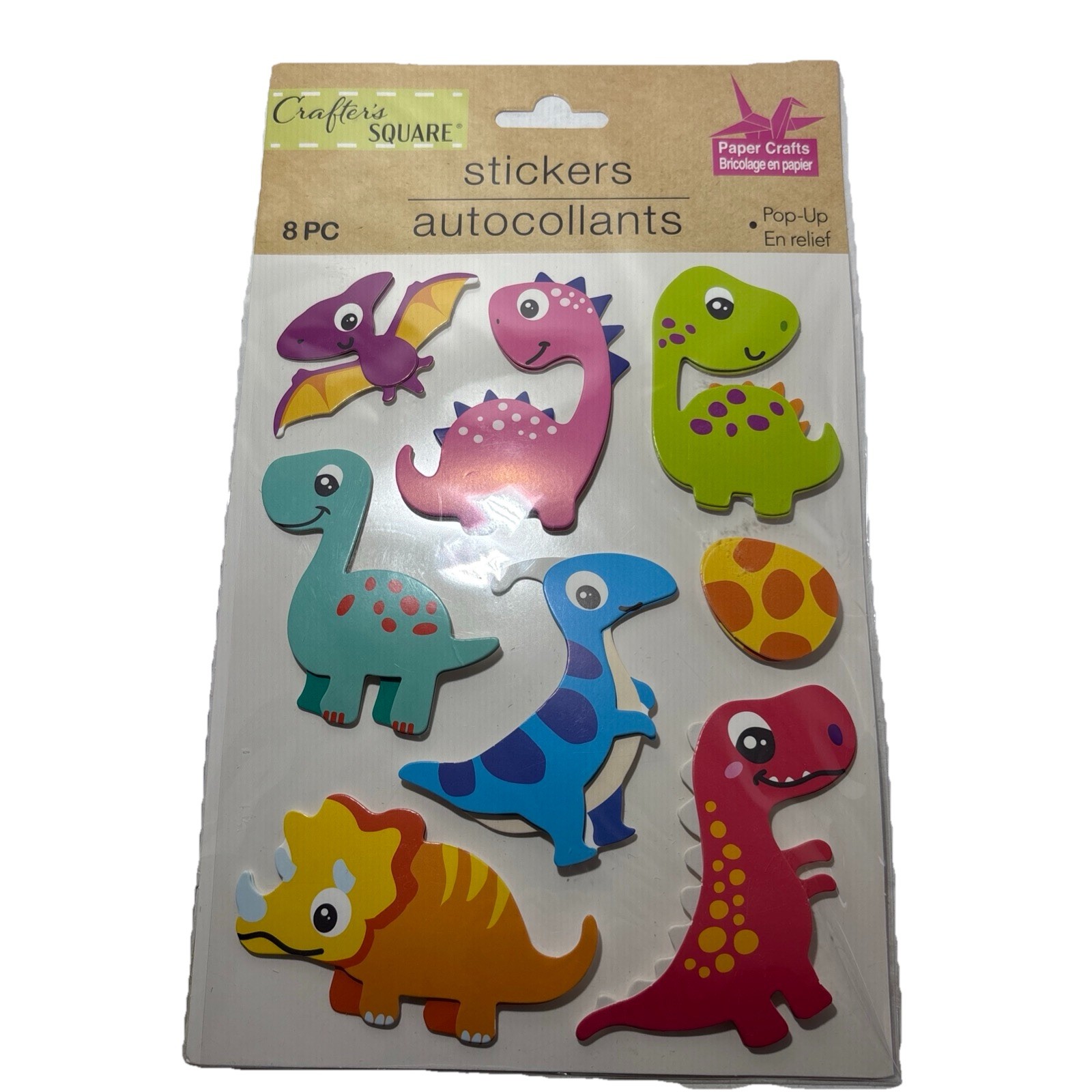 8pc NEW Cute Dinosaur Stickers, Unisex Kids—Multicolor Dino Pop-Up Stickers