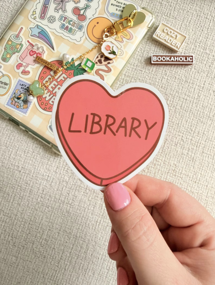 Library Red Heart Sticker Cute Book Lover Bookish Reading Aesthetic