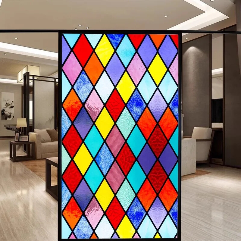 Vintage Static Cling Privacy Stained Window Film Opaque Frosted Glass Sticker