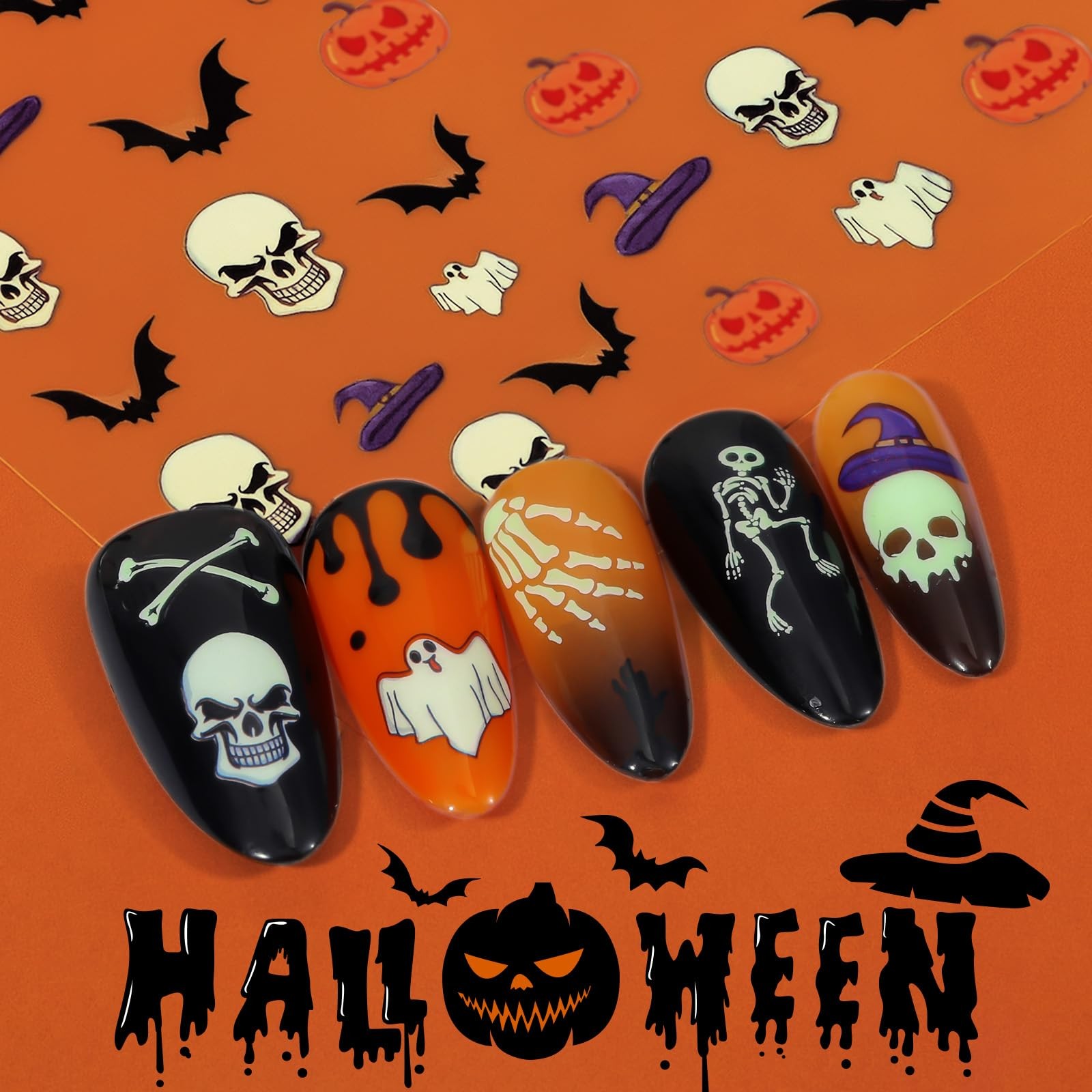 6 Sheets Halloween Nail Art Stickers, Ghost Decals 3D Horror Type1
