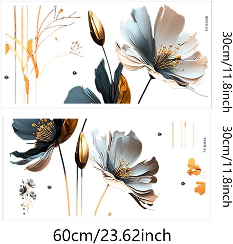 Wall Art Decals Big Flowers Butterfly Wall Stickers Floral Peel & Stick Grey