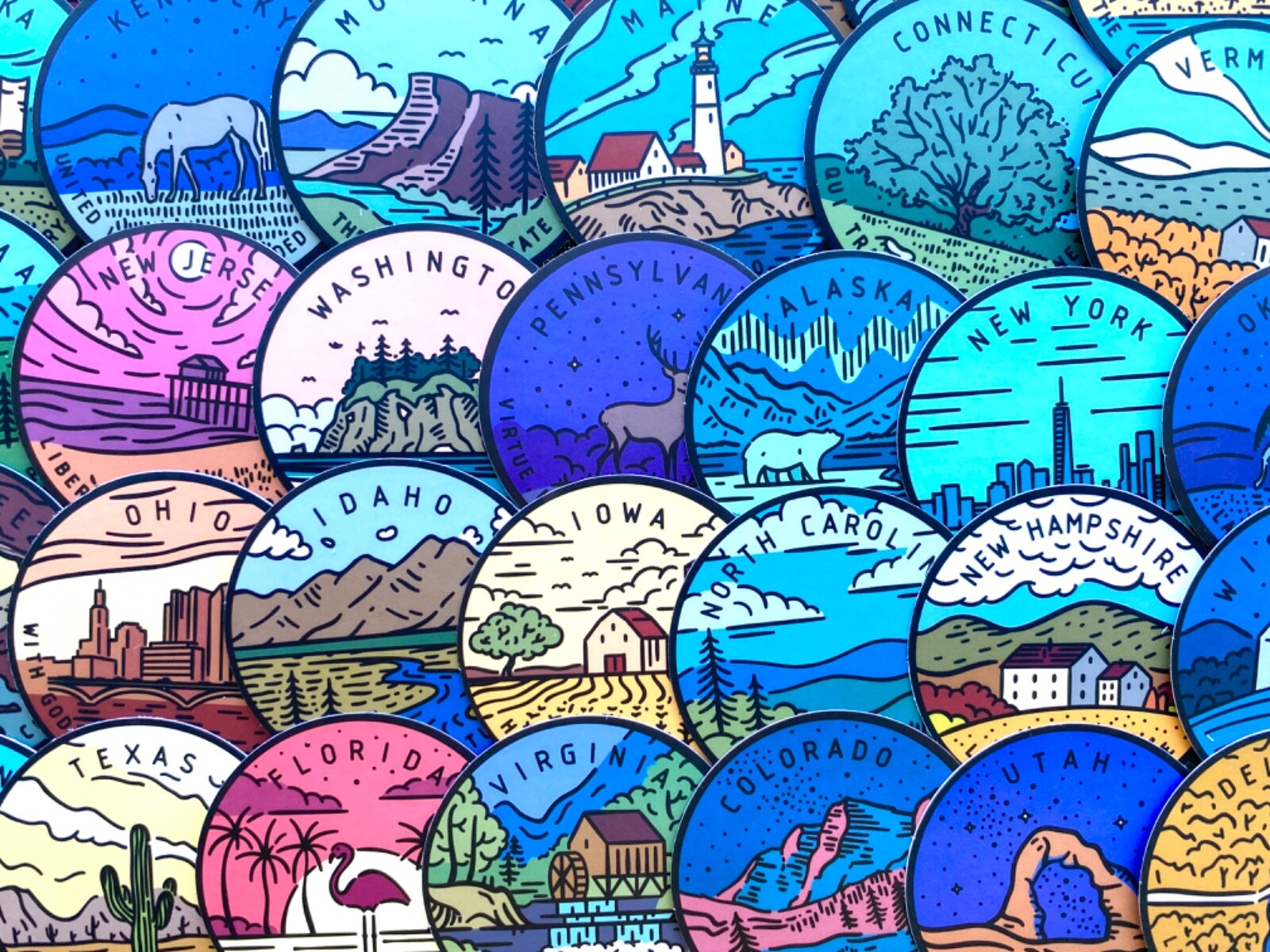 5-50 pcs USA State Stickers, Travel Map Outdoor Car Phone Laptop Vinyl Decals
