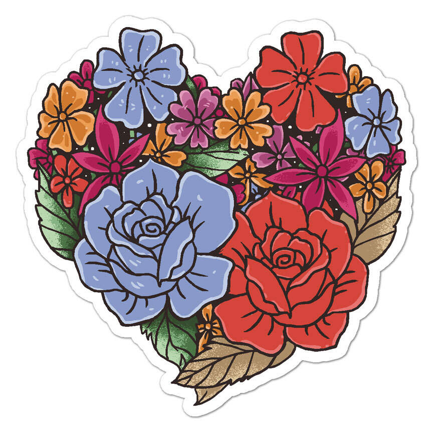 Flower Heart Love, Vinyl Decal Sticker, Indoor Outdoor, 3 Sizes, #9045