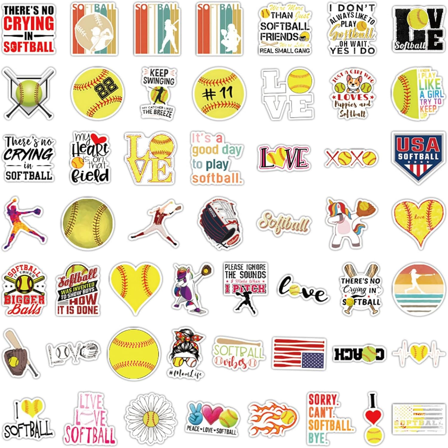 100Pcs Softball Stickers for Kids, Waterproof Vinyl Decals for Crafts & Decor