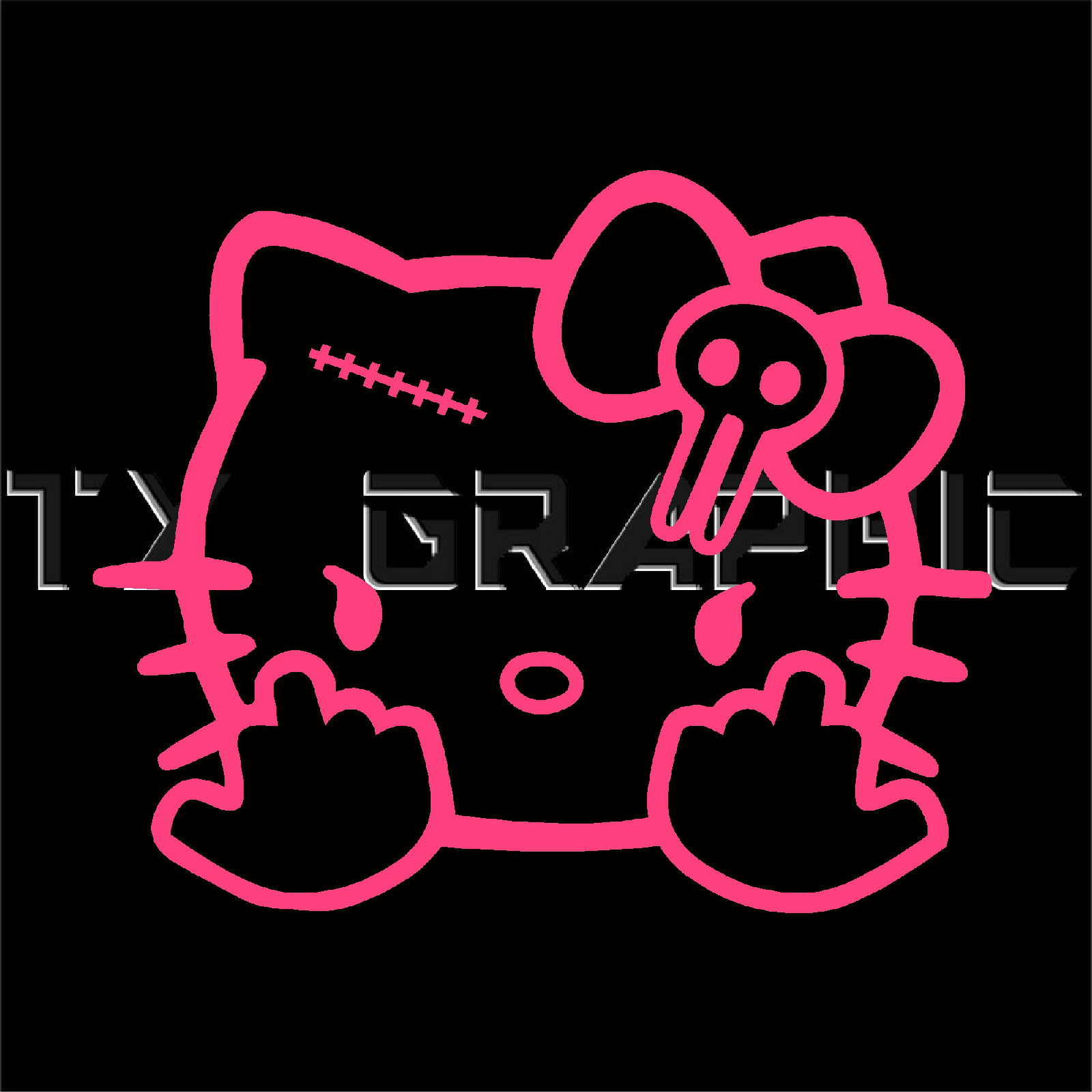 HELLO KITTY STICKER FLIP OFF MIDDLE FINGER VINYL DECAL TRUCK CAR WALL BOAT