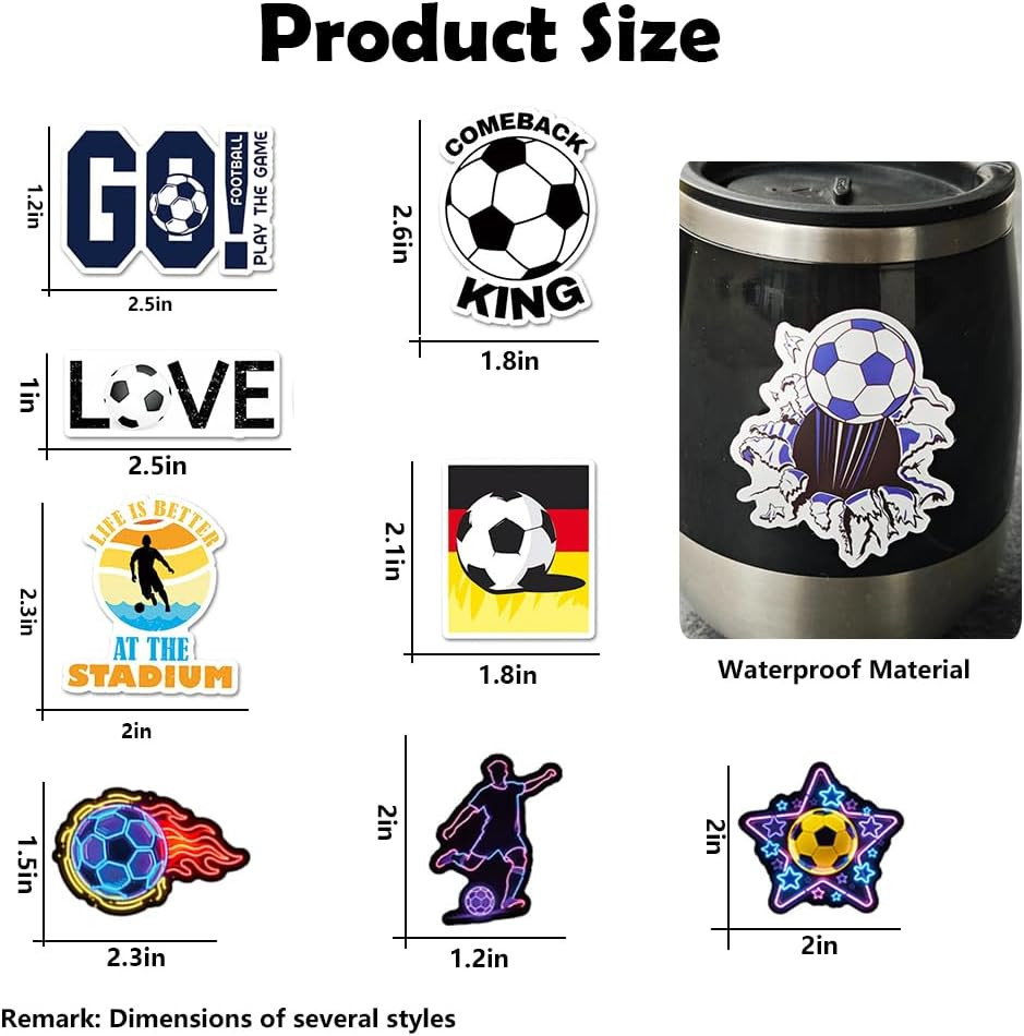 100Pcs World Cup Soccer Stickers, Vinyl Waterproof Soccer Stickers, Sports Stick