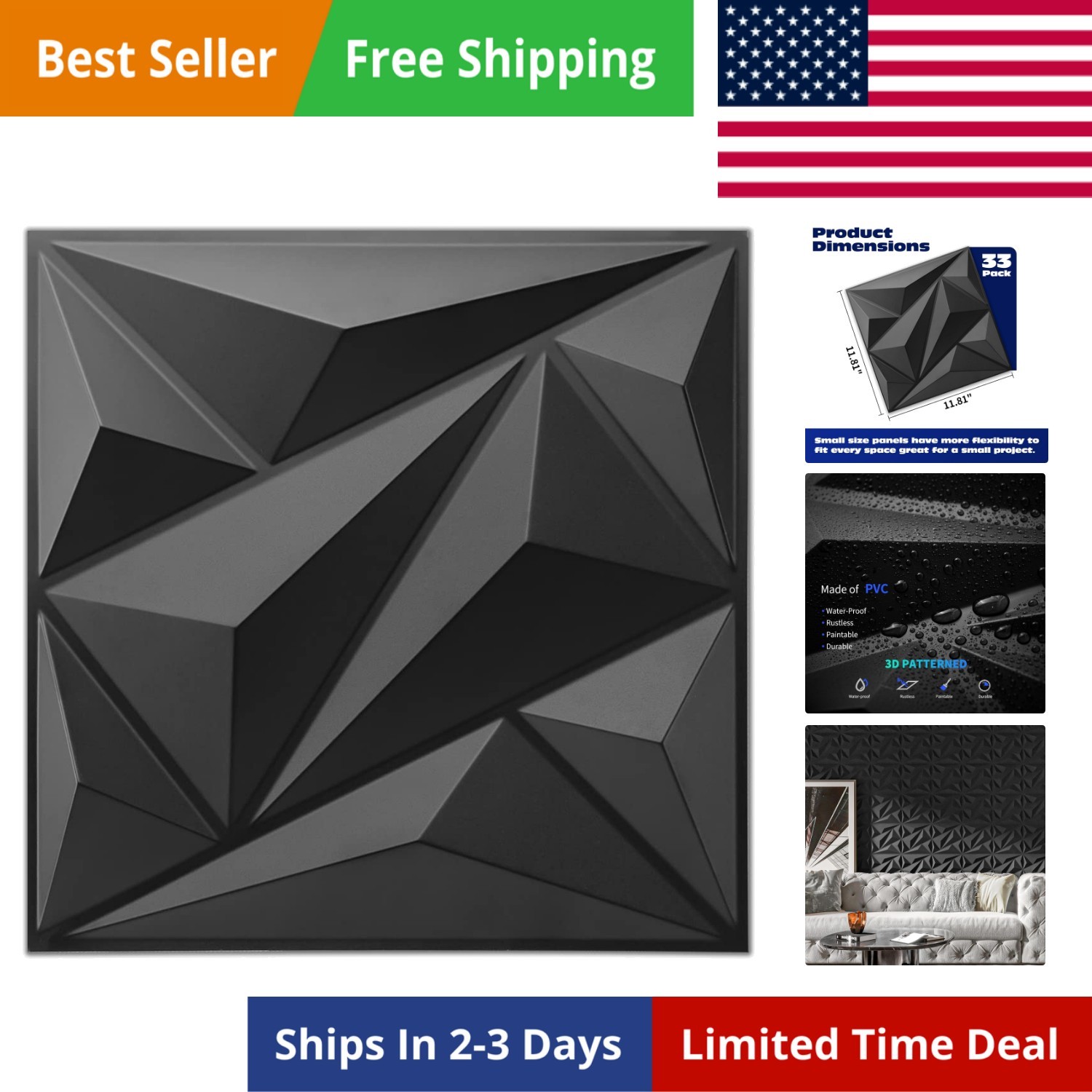 33 Pack 3D Wall Panel Diamond for Interior Wall Décor, PVC Flower Textured Wa…