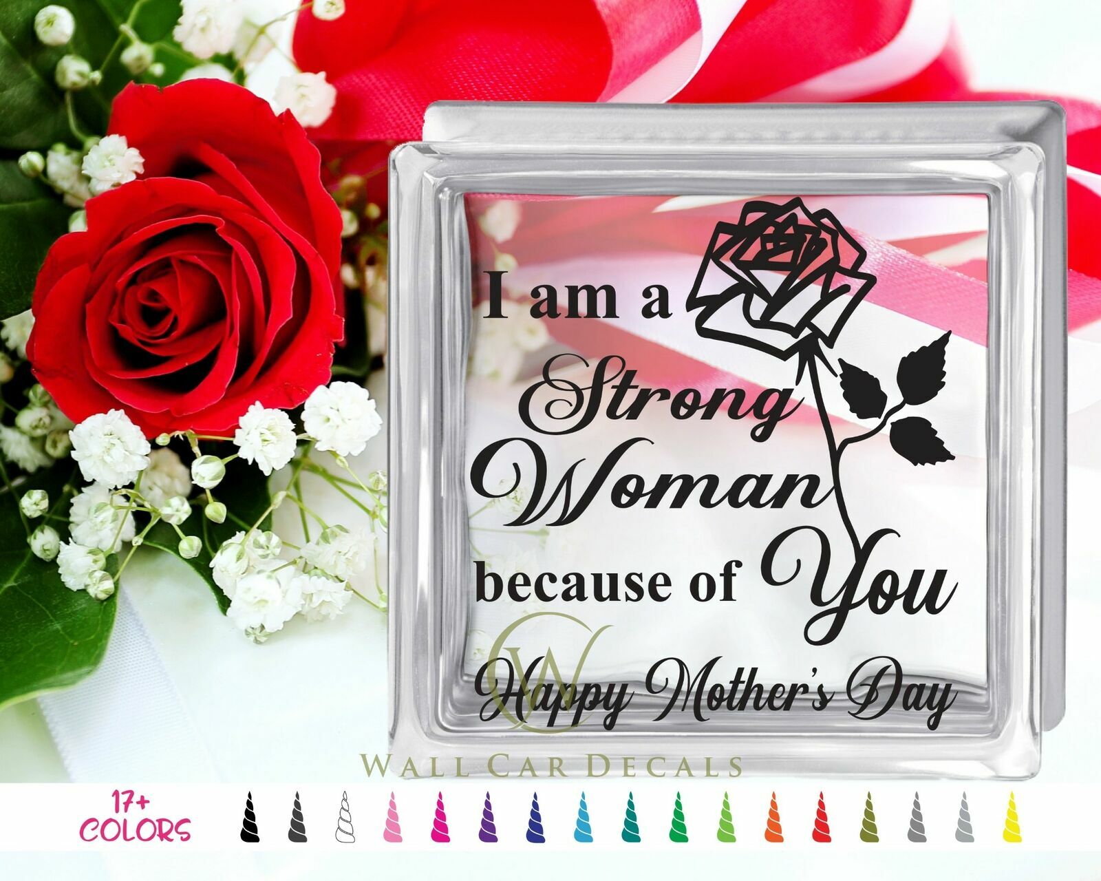 Strong Woman Because of You Glass Block Decal Mother's Day Craft Sticker Holiday