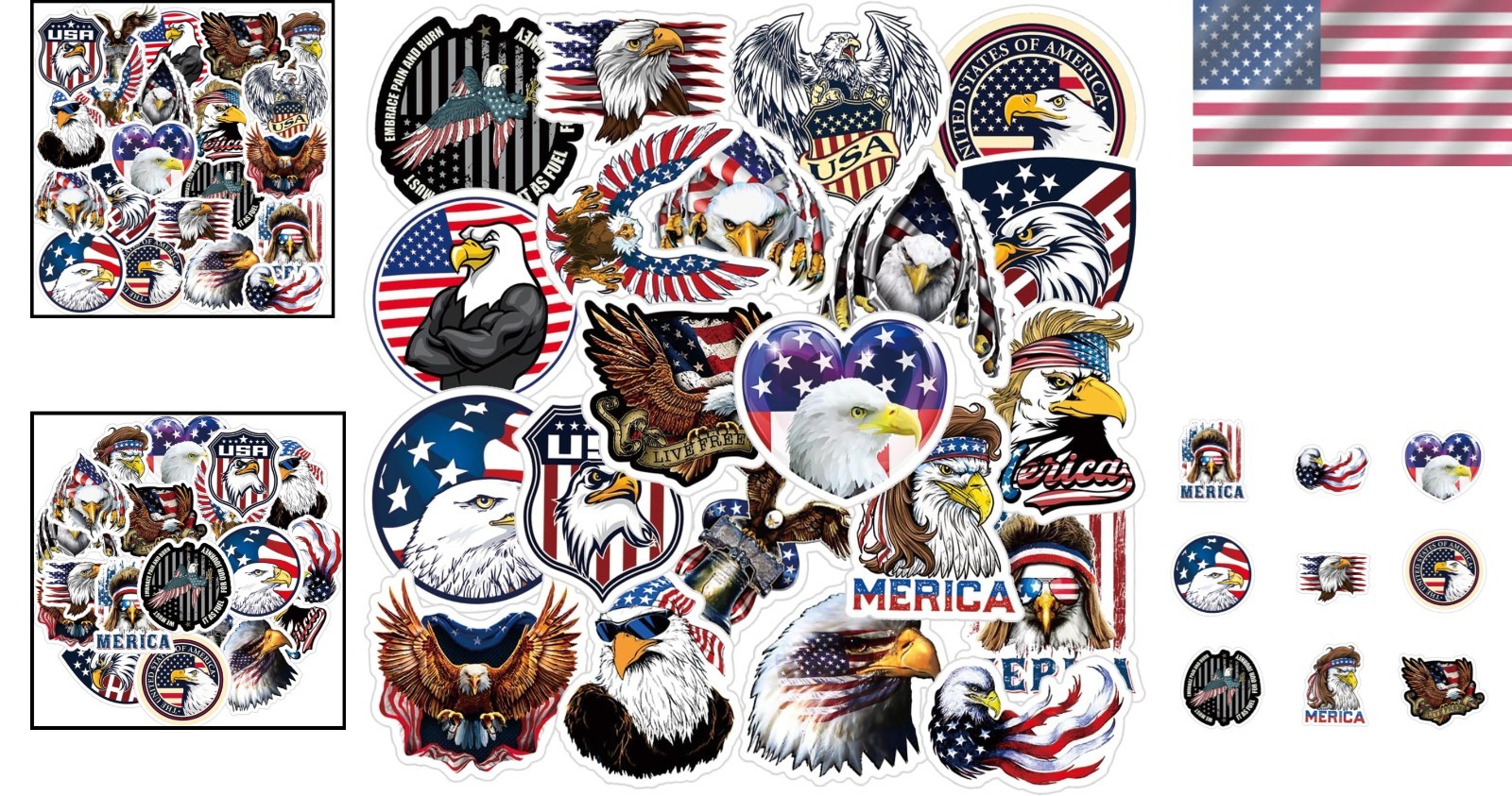 Cool Bald Eagle Stickers 25pcs Waterproof Art Deco Vinyl Pack Laptop Skateboard