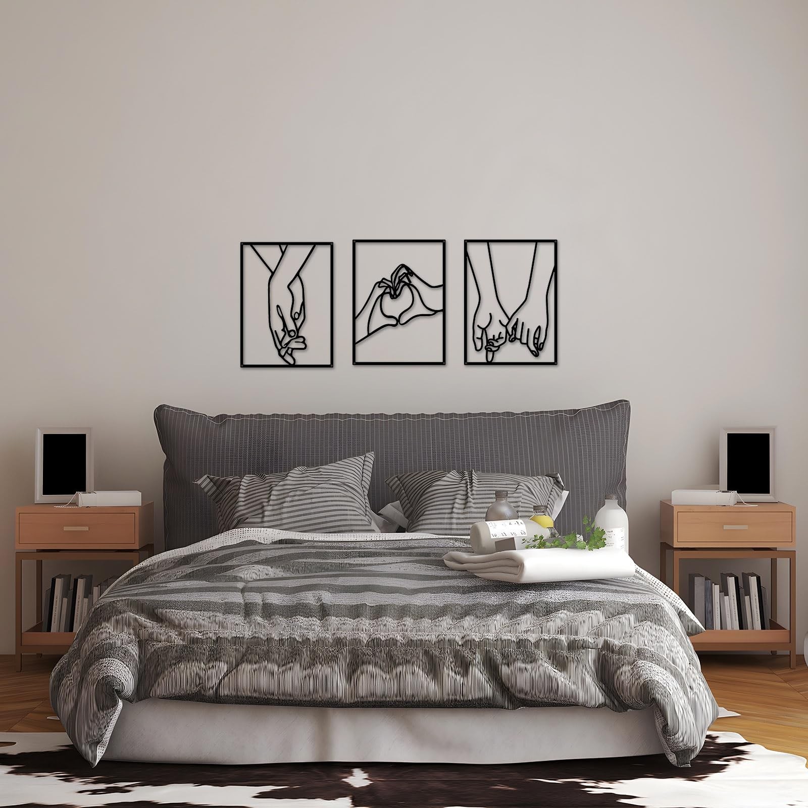 EDCIJB 3 Pcs Minimalist Heart Hands Black Metal Wall Decor Single Line Wall A…