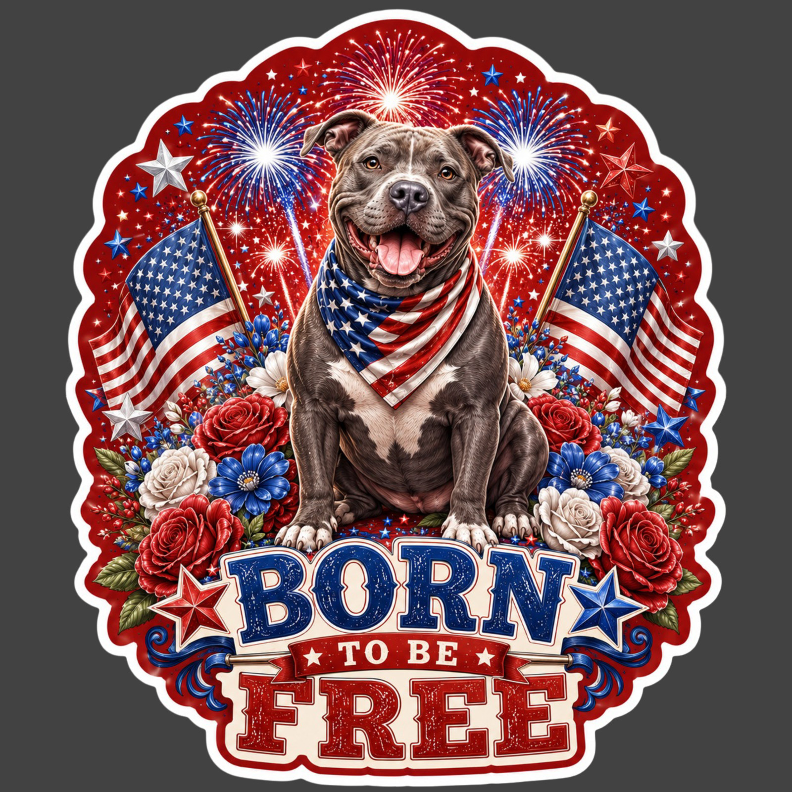 Pitbull Sticker Vinyl Decal Born to Be Free Patriotic Dog Fireworks USA