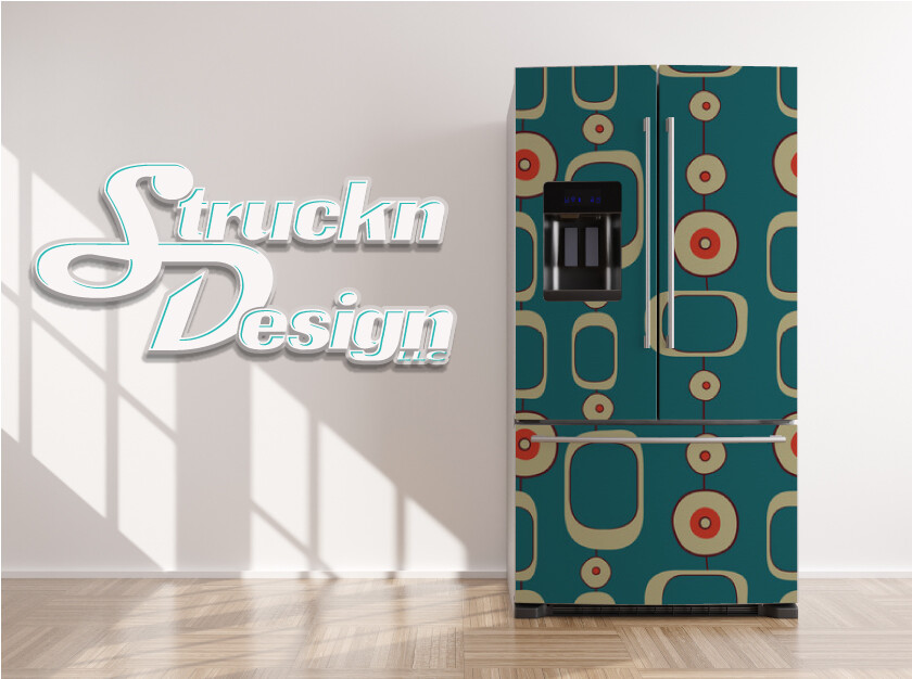 Cyan Beige Abstract Square Pattern Fridge Freezer Wrap Side Door Vinyl Decal