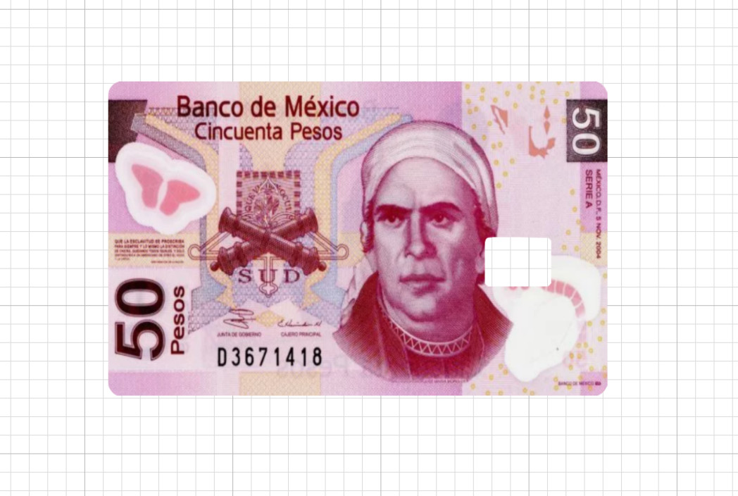 Old Paper Mexico Money Credit Debit Card Skin Peso Banco 50 100 500 1000 ATM 5