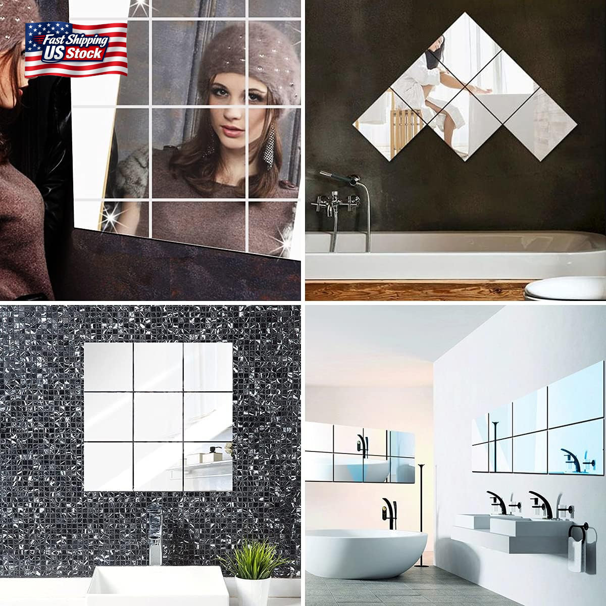 Fantasyon 10 Pieces Flexible Mirror Sheets, Self Adhesive Decorative Plastic Mir