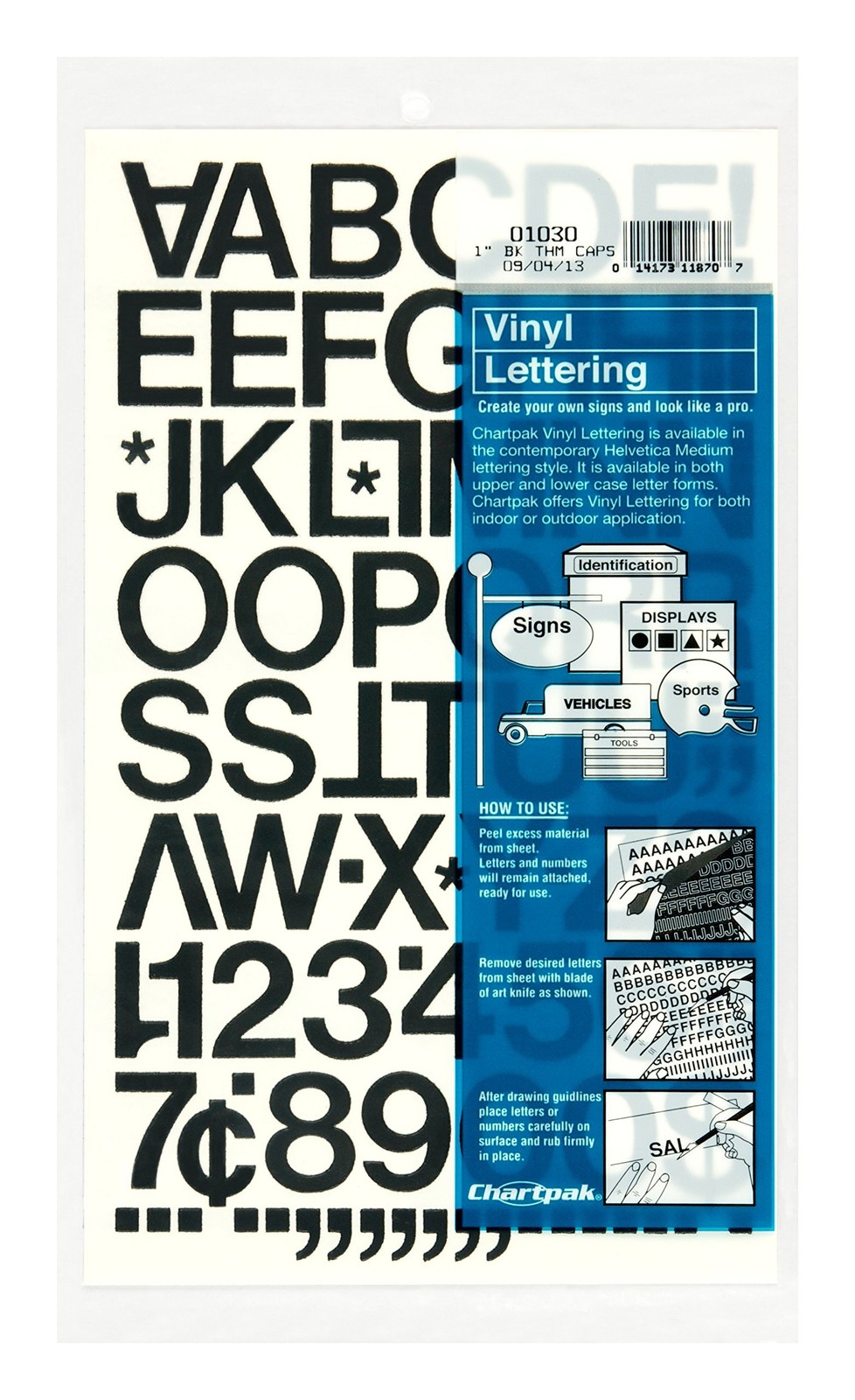 Chartpak Self-Adhesive Vinyl Capital Letters and Numbers, 1 Inch High, Black,…